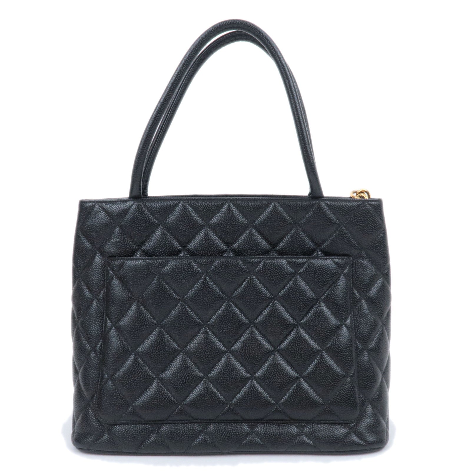 CHANEL Medallion Tote Caviarskin Black Gold HDW A01804