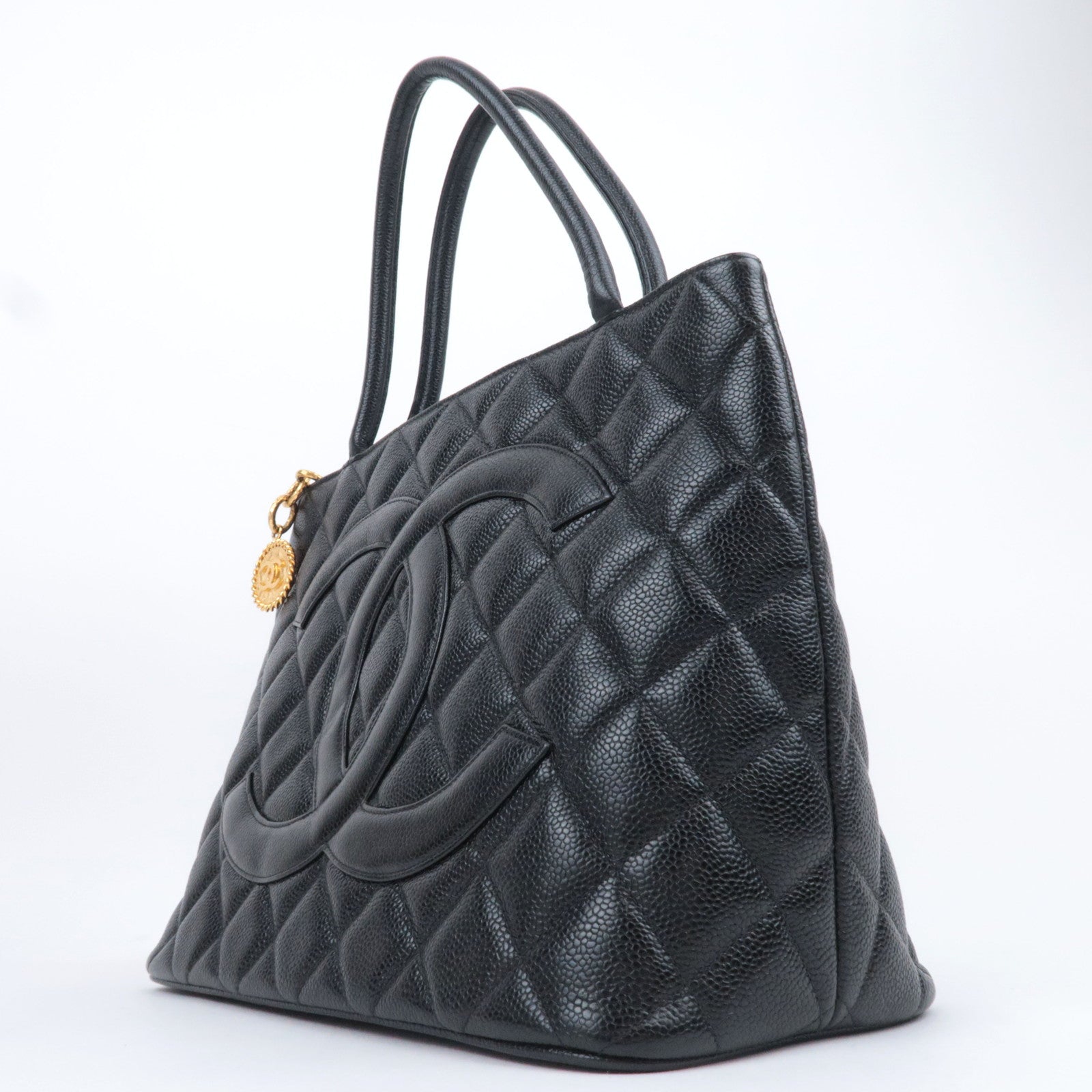 CHANEL Medallion Tote Caviarskin Black Gold HDW A01804