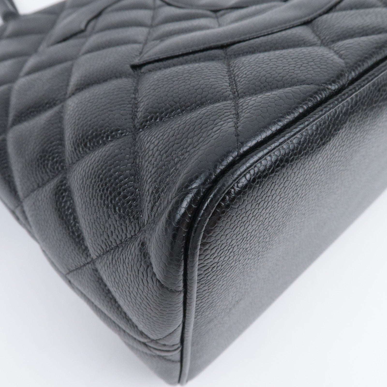 CHANEL Medallion Tote Caviarskin Black Gold HDW A01804