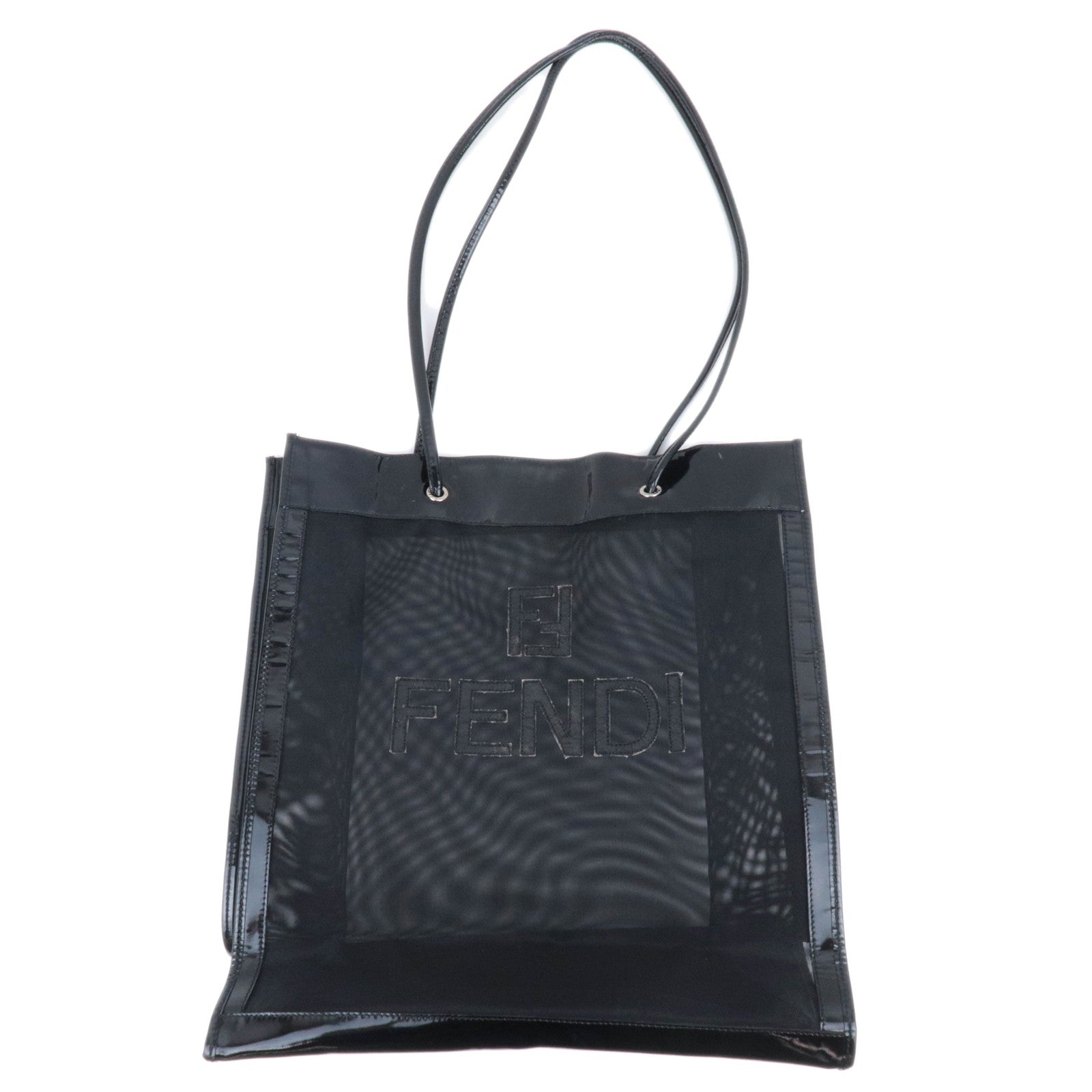 FENDI Mesh Leather Tote Bag Black 2596490194