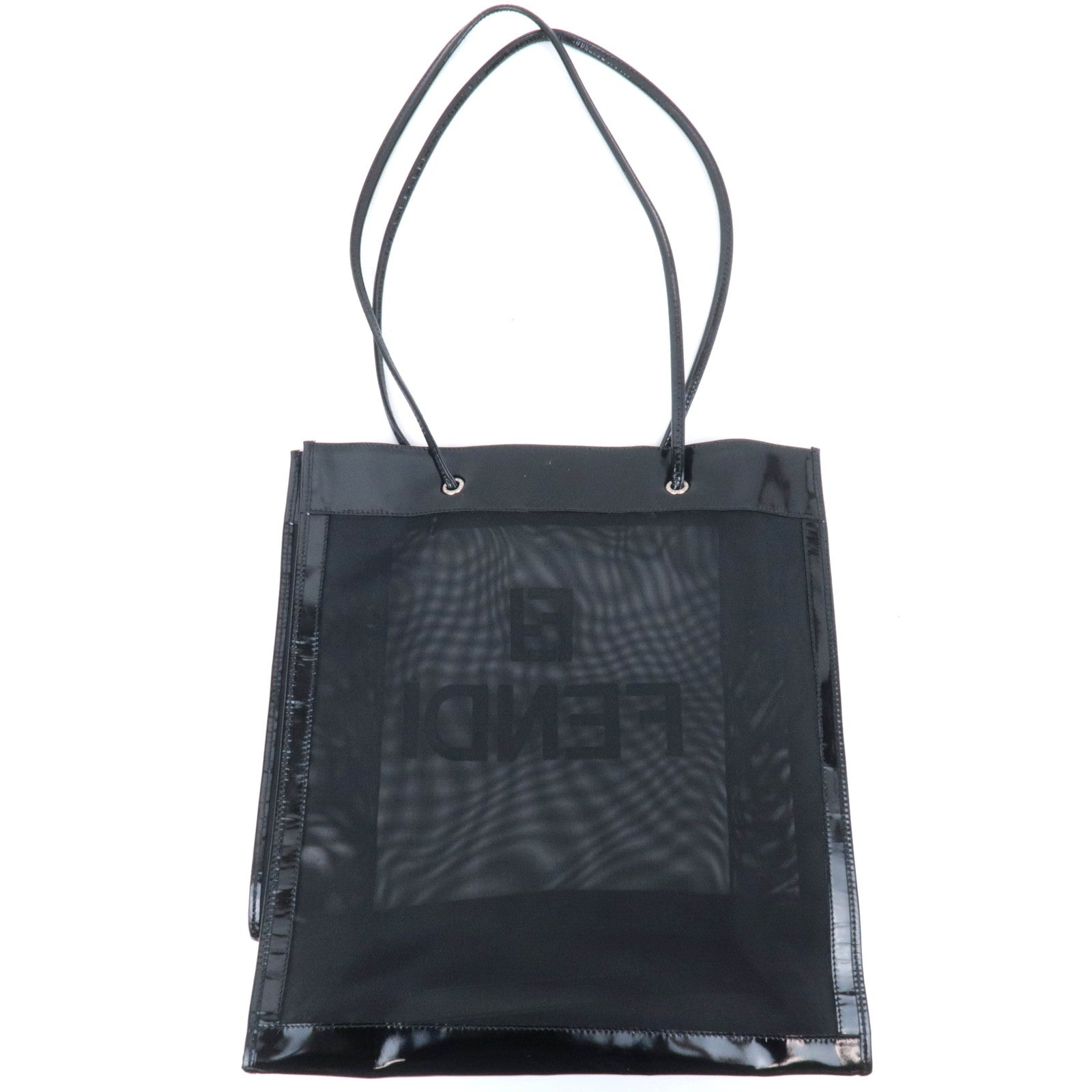 FENDI Mesh Leather Tote Bag Black 25964