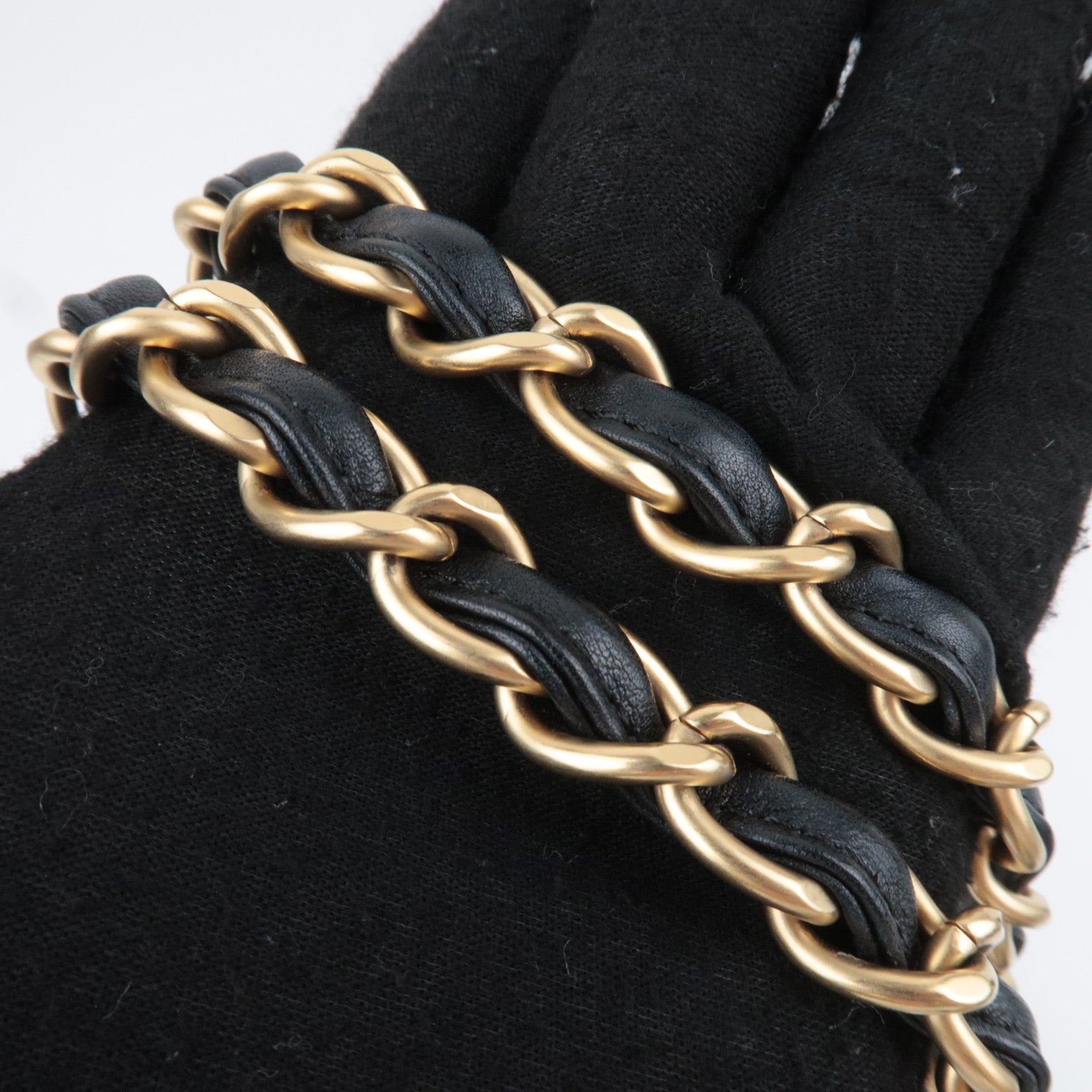 CHANEL Coco Mark Raffia Leather Chain Tote Bag Black Gold HDW