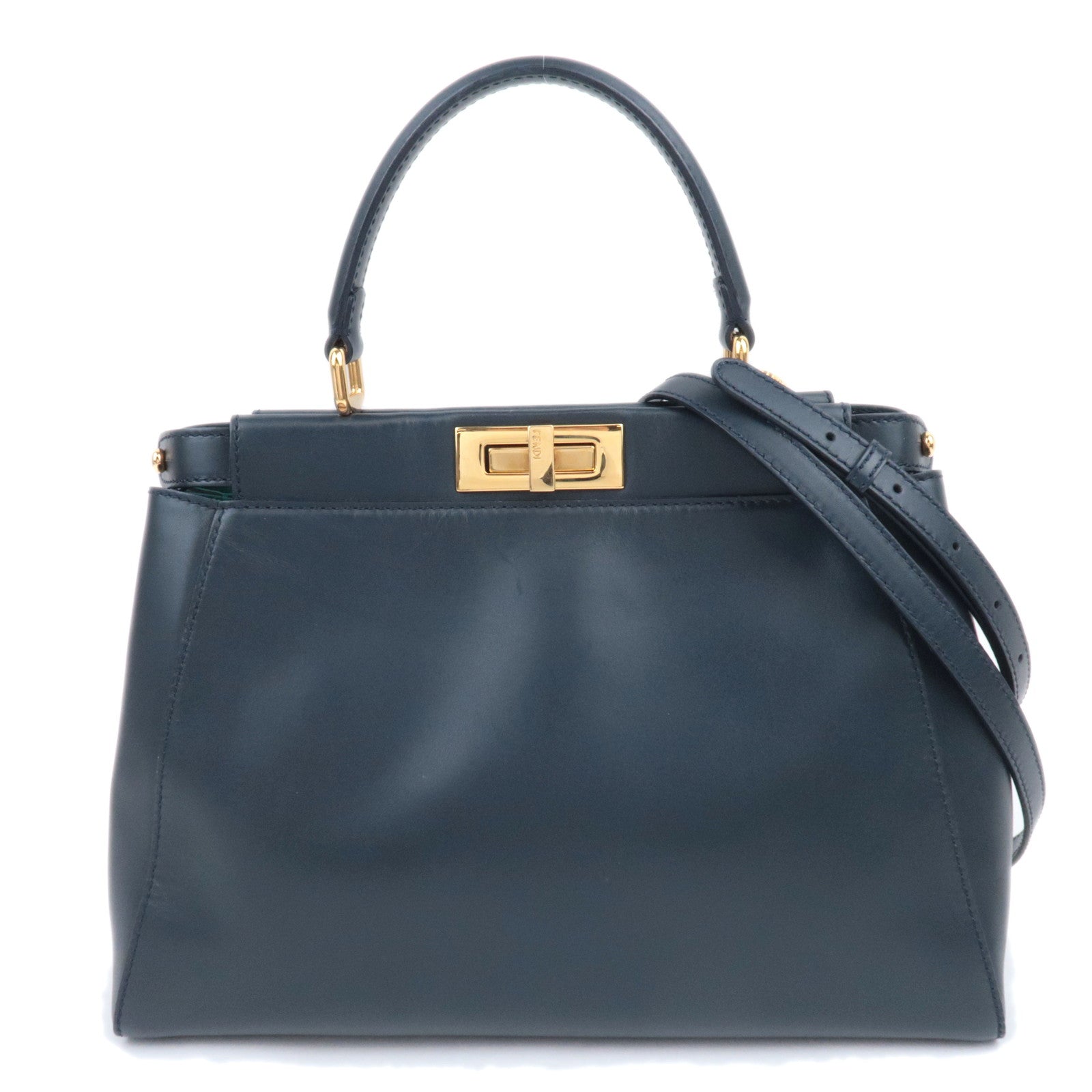 FENDI Peekaboo Regular 2Way Leather Handbag Navy 8BN22690197
