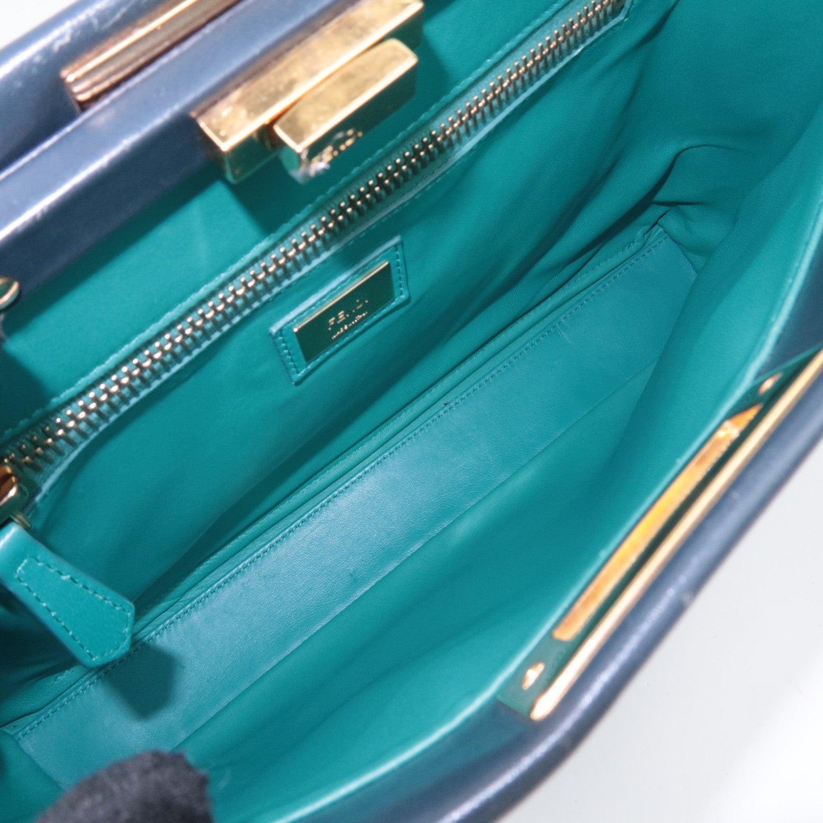 FENDI Peekaboo Regular 2Way Leather Handbag Navy 8BN226