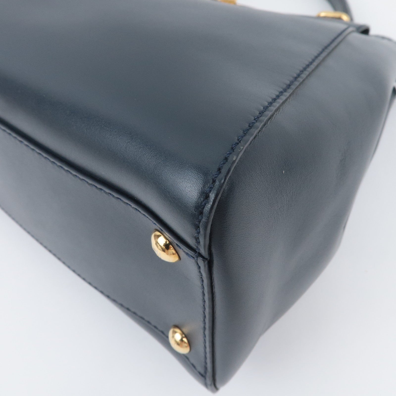 FENDI Peekaboo Regular 2Way Leather Handbag Navy 8BN226