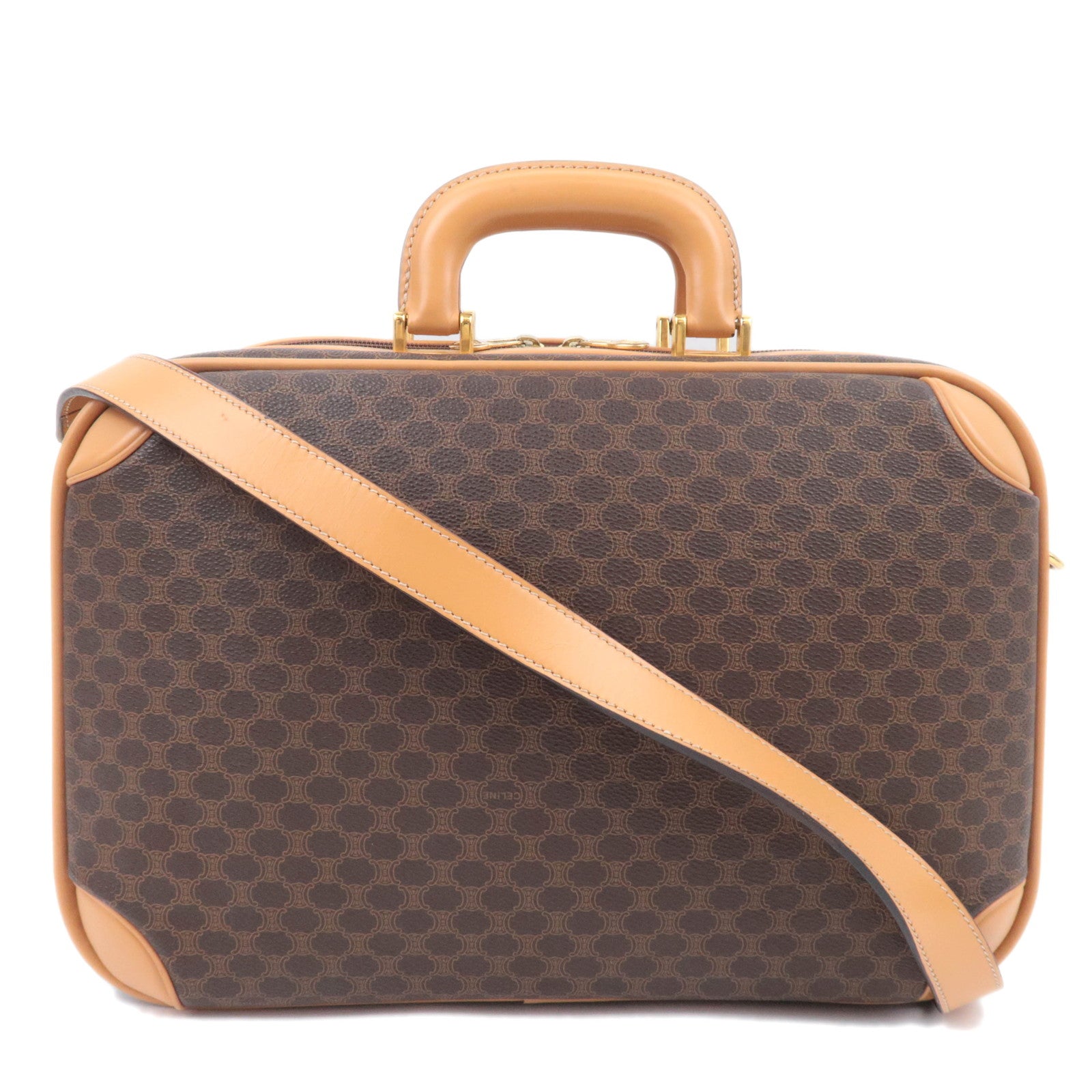 CELINE Macadam PVC Leather 2Way Handbag Travel Bag Brown90207