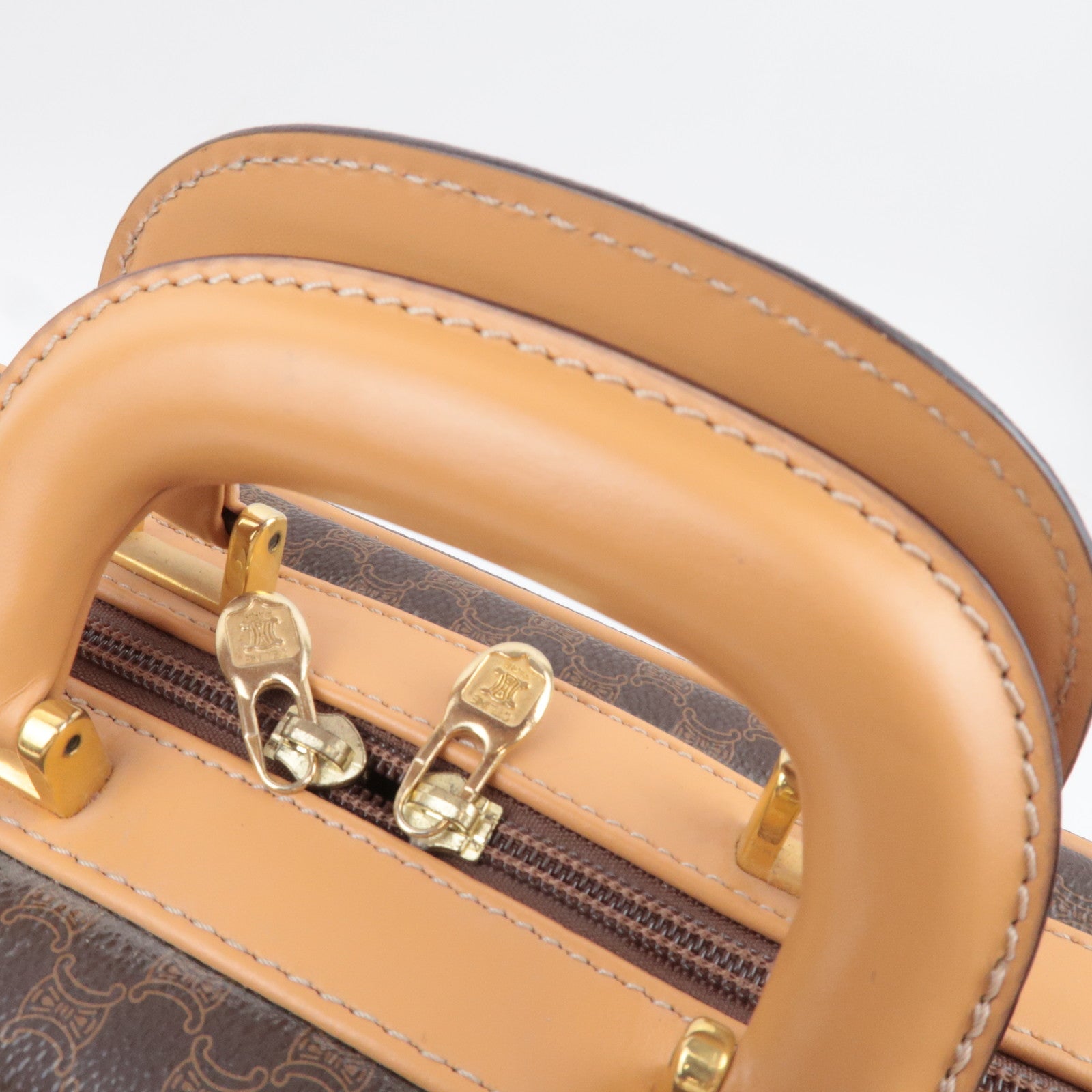 CELINE Macadam PVC Leather 2Way Handbag Travel Bag Brown