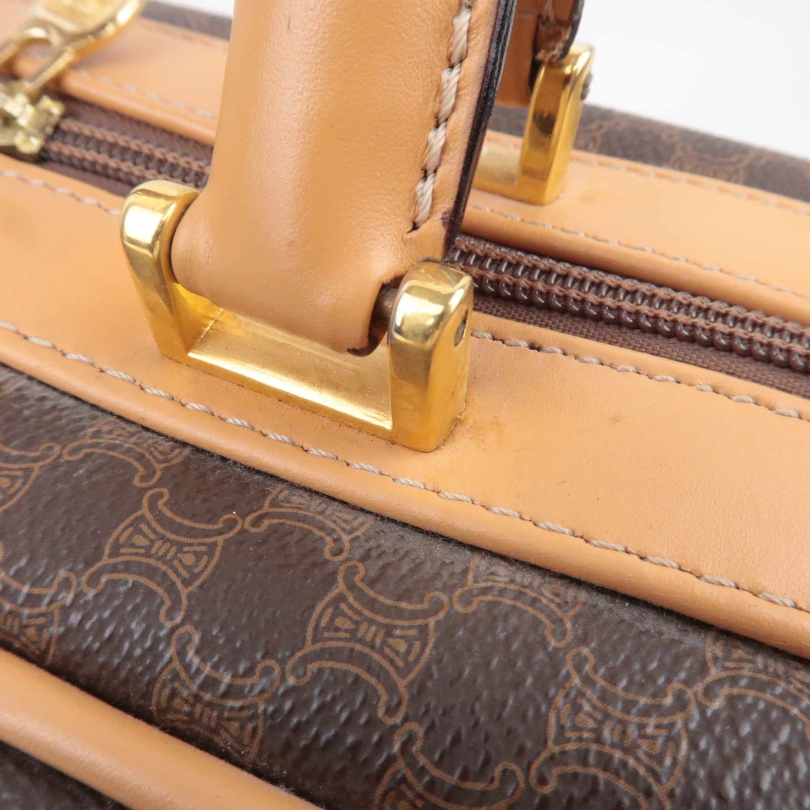 CELINE Macadam PVC Leather 2Way Handbag Travel Bag Brown