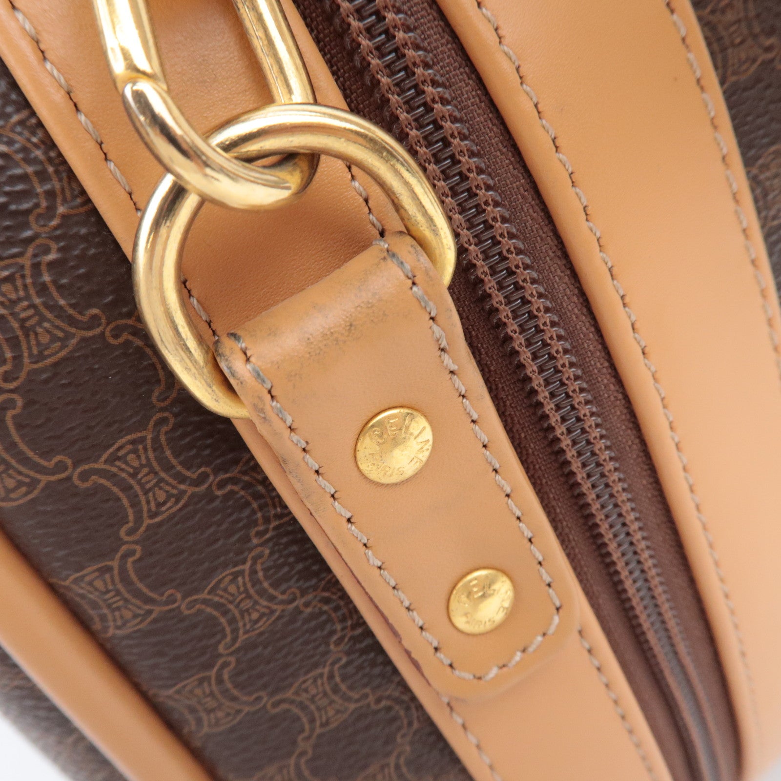 CELINE Macadam PVC Leather 2Way Handbag Travel Bag Brown