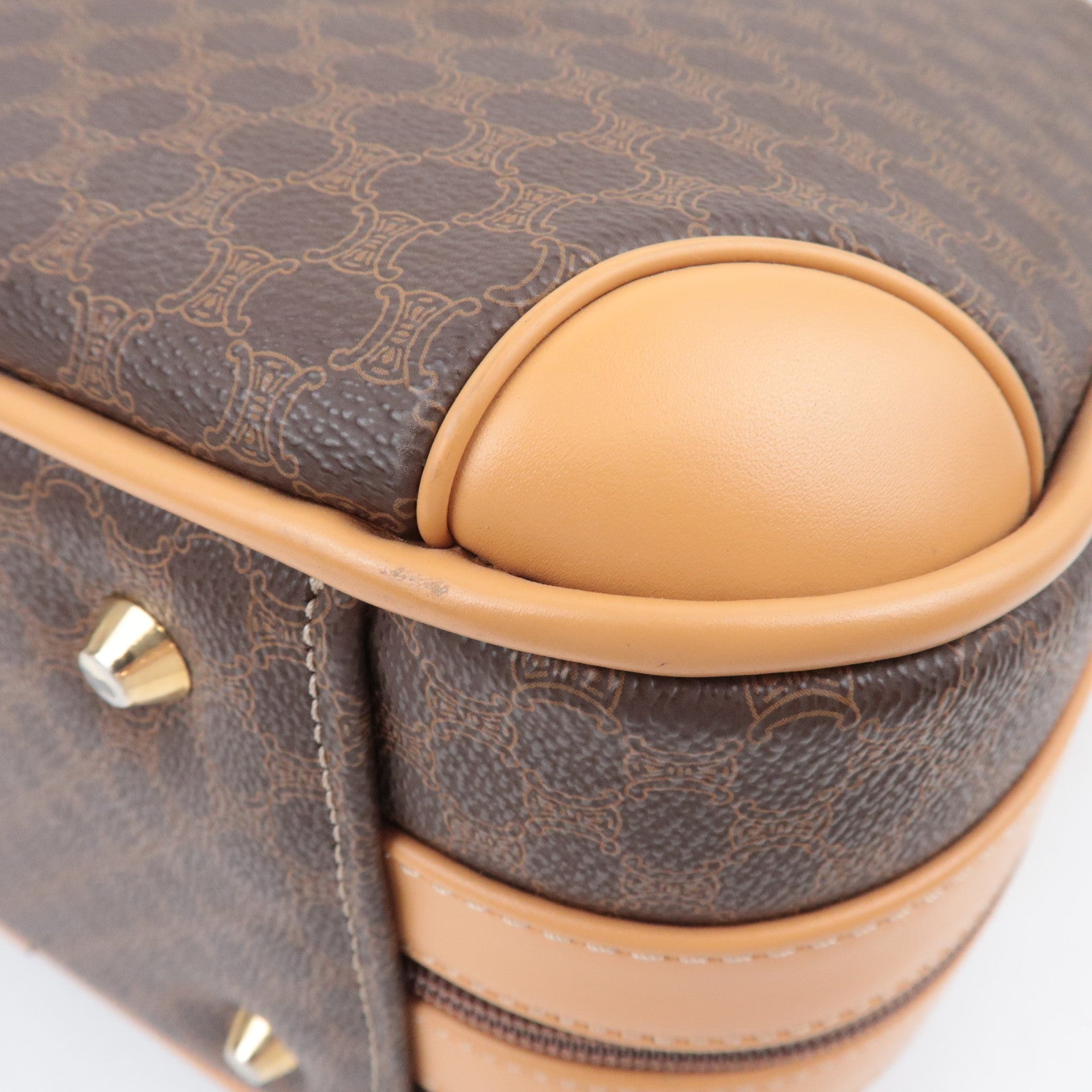 CELINE Macadam PVC Leather 2Way Handbag Travel Bag Brown
