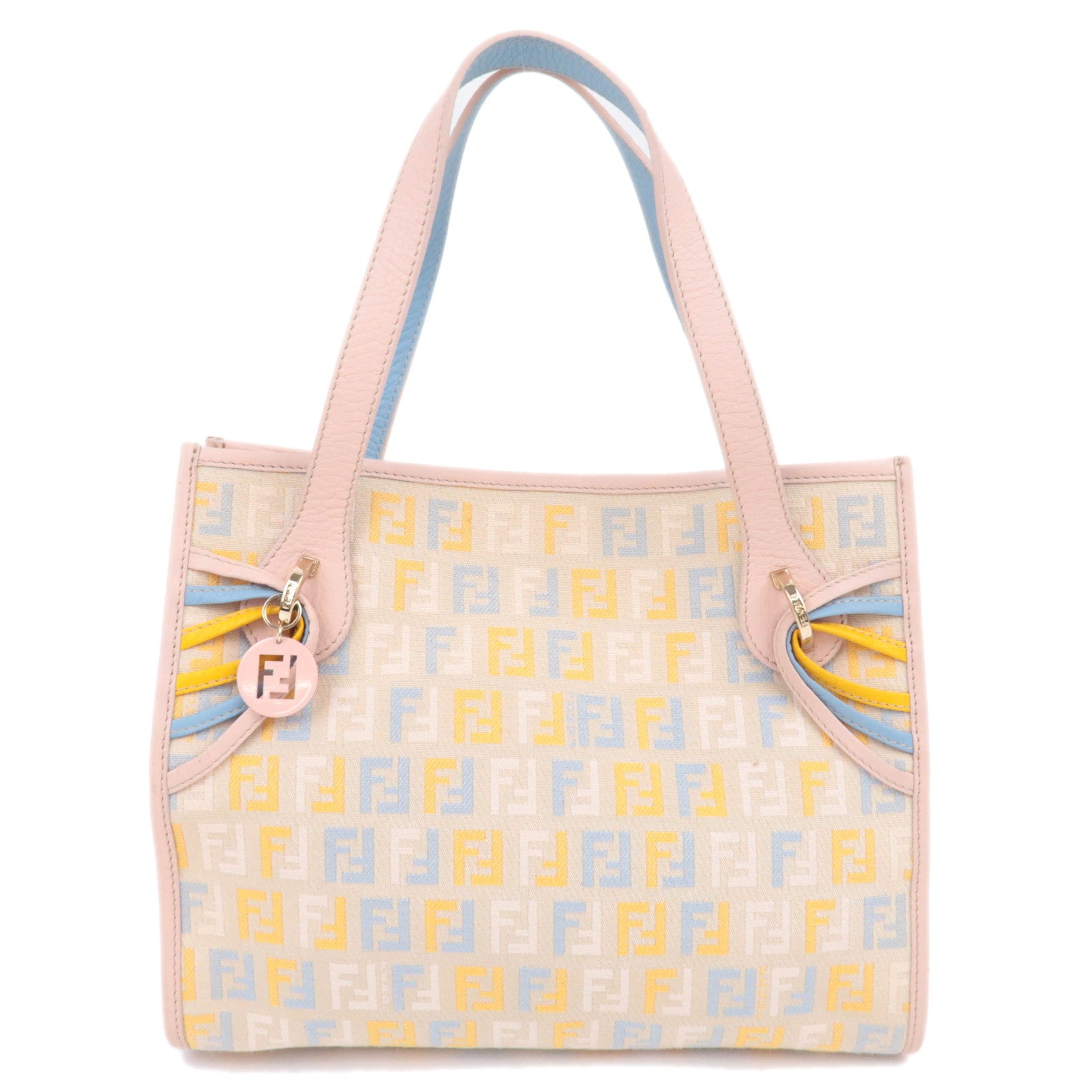 FENDI Zucchino Canvas Leather Handbag Beige Pink 8BH15290212
