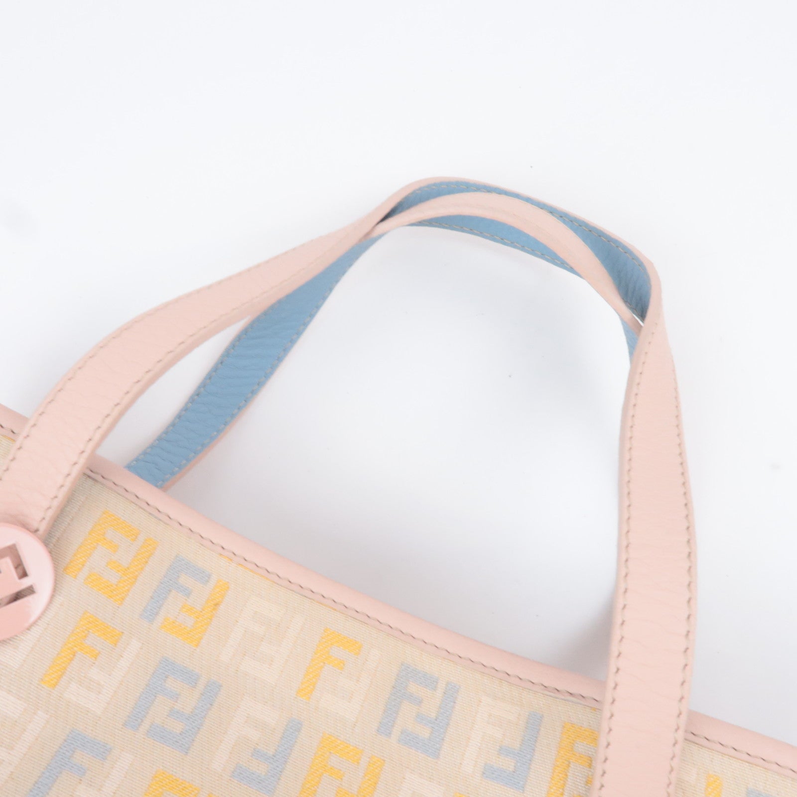 FENDI Zucchino Canvas Leather Handbag Beige Pink 8BH152