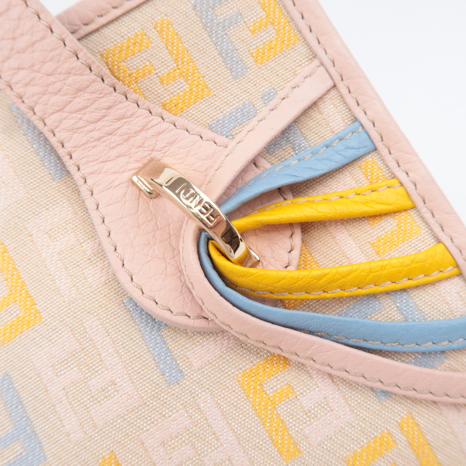 FENDI Zucchino Canvas Leather Handbag Beige Pink 8BH152