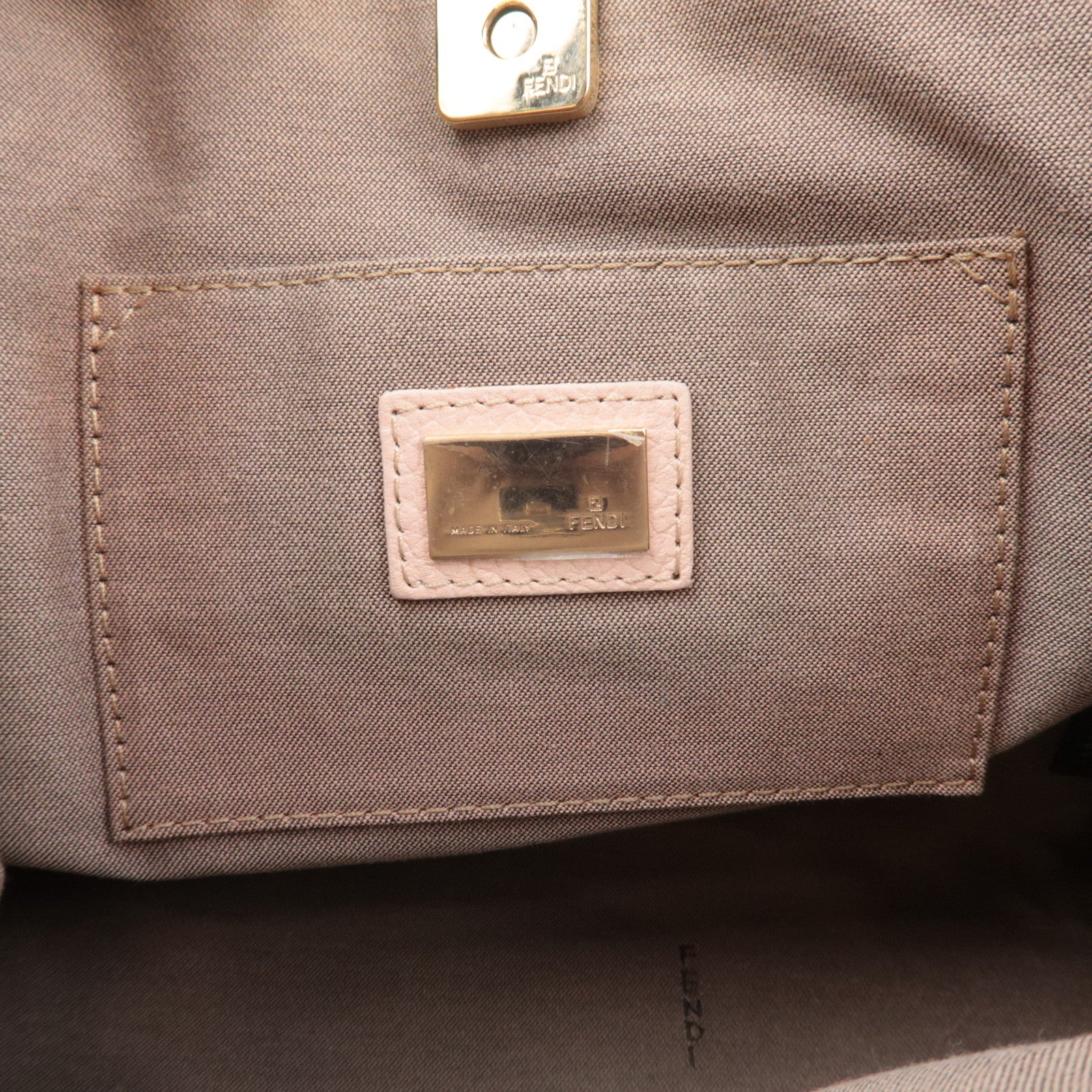 FENDI Zucchino Canvas Leather Handbag Beige Pink 8BH152