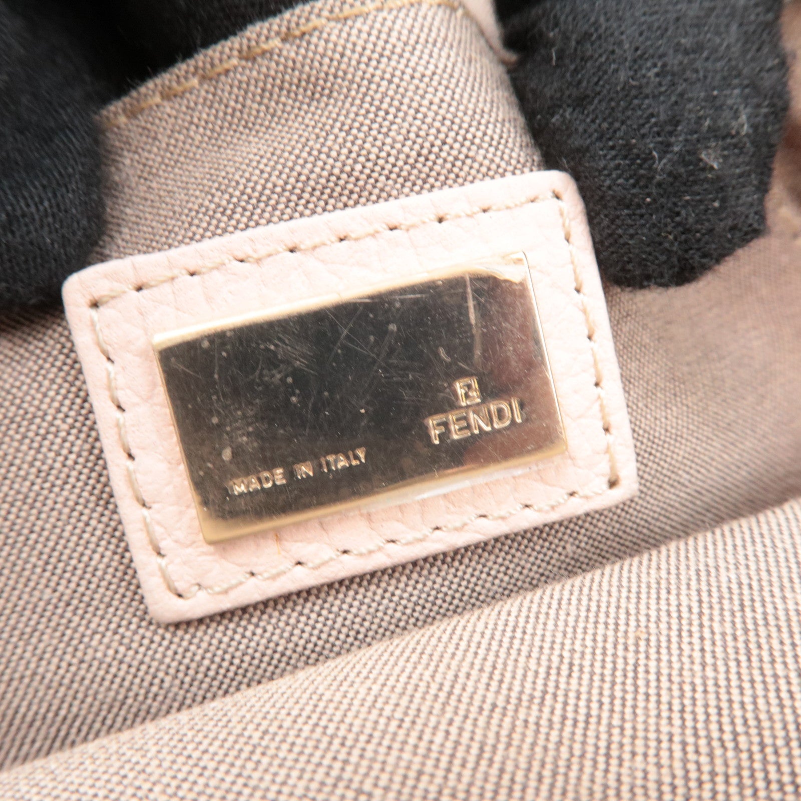 FENDI Zucchino Canvas Leather Handbag Beige Pink 8BH152
