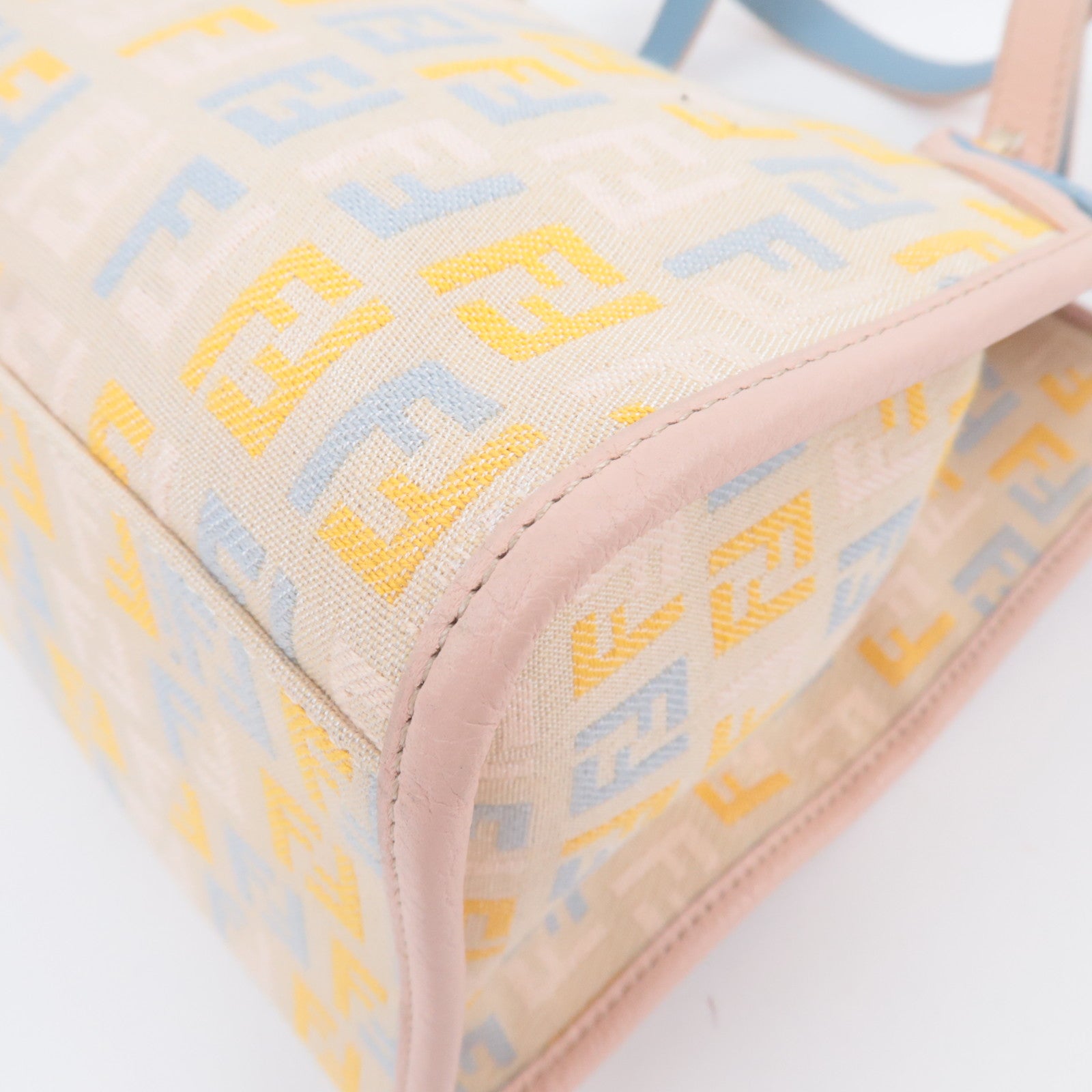 FENDI Zucchino Canvas Leather Handbag Beige Pink 8BH152