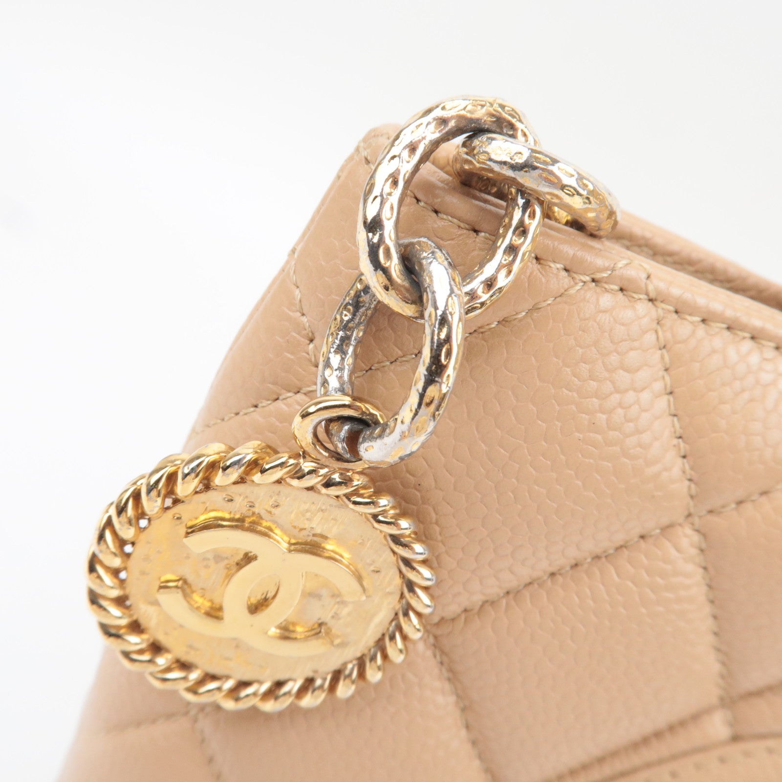 CHANEL Medallion Tote Bag Caviarskin Beige Gold HDW A01804