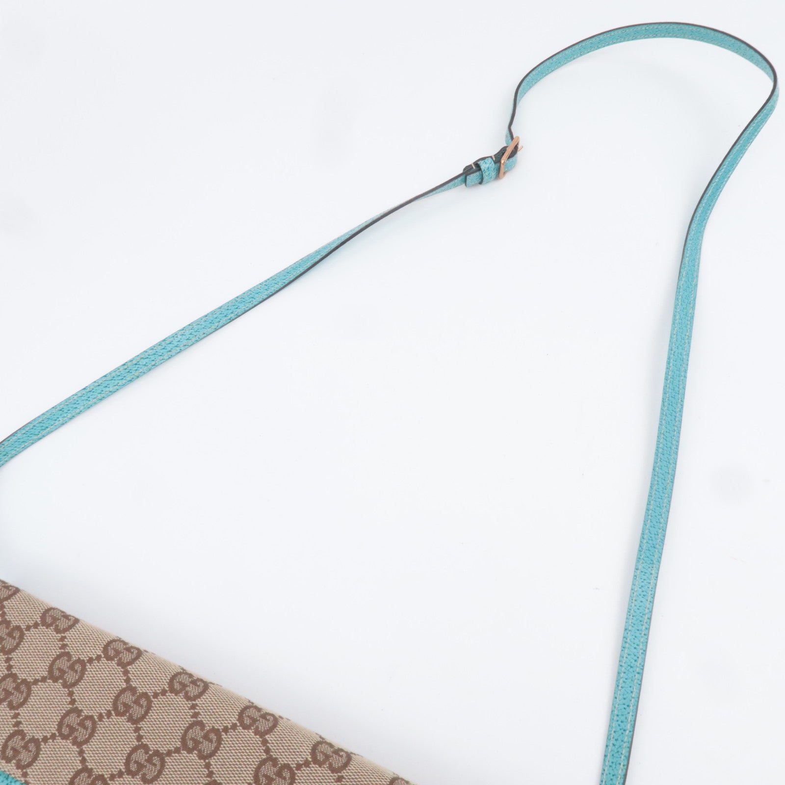 GUCCI Bamboo GG Canvas Shoulder Bag Beige Turquoise 117594