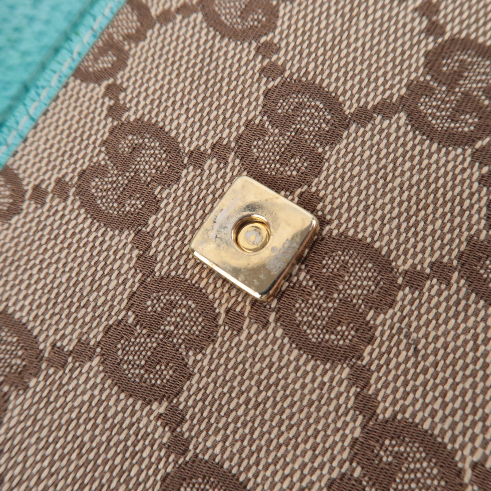 GUCCI Bamboo GG Canvas Shoulder Bag Beige Turquoise 117594