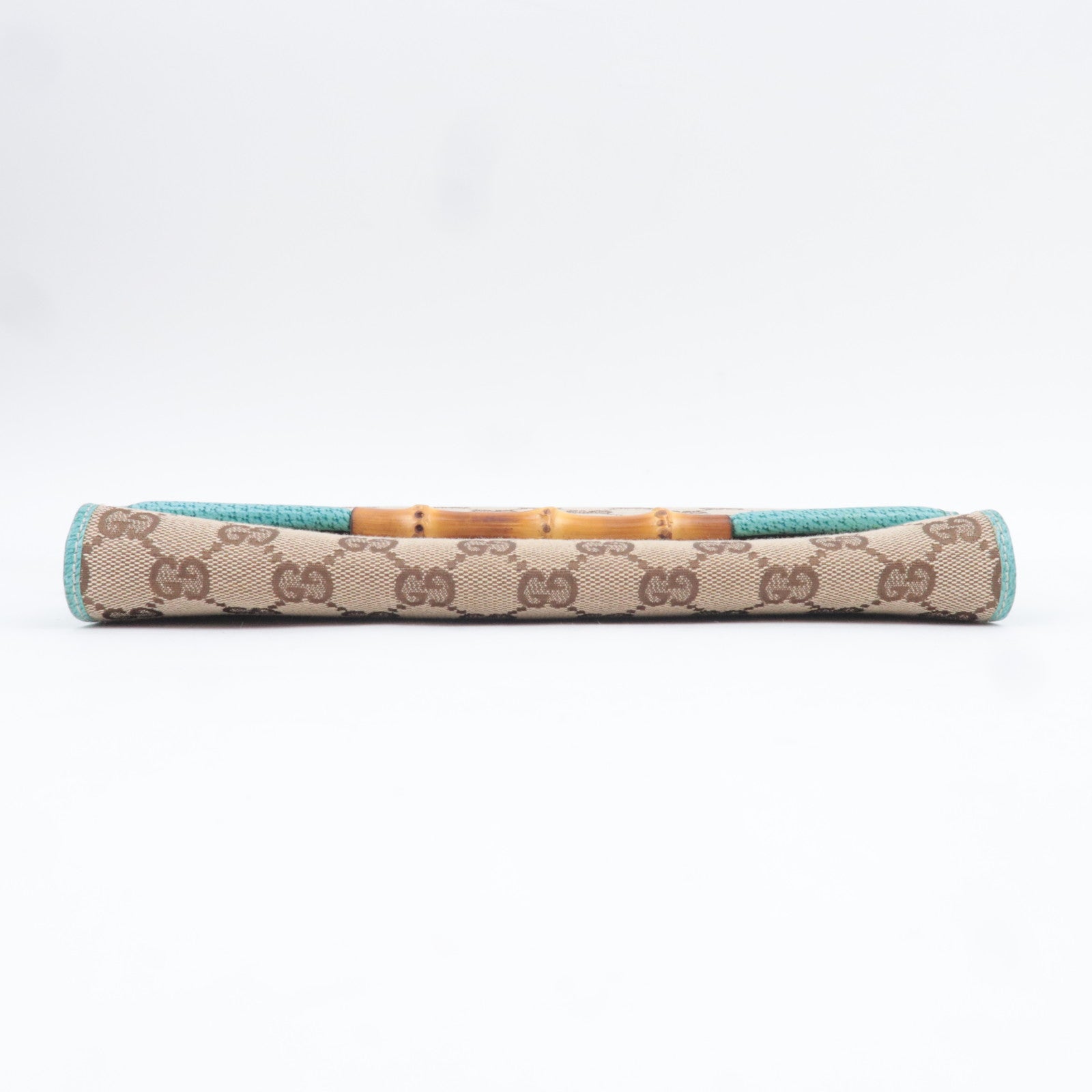 GUCCI Bamboo GG Canvas Shoulder Bag Beige Turquoise 117594