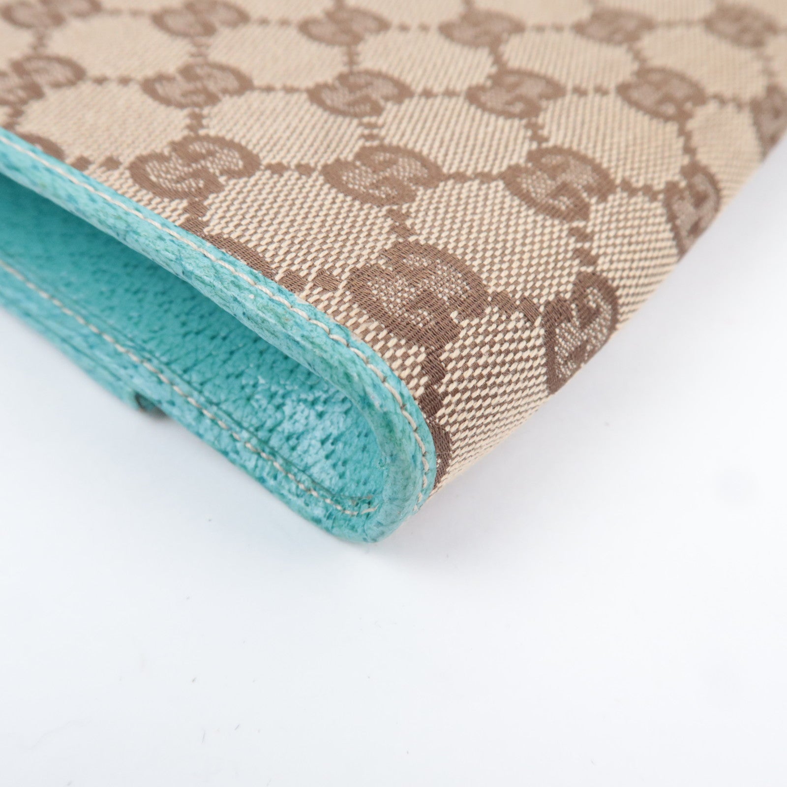 GUCCI Bamboo GG Canvas Shoulder Bag Beige Turquoise 117594