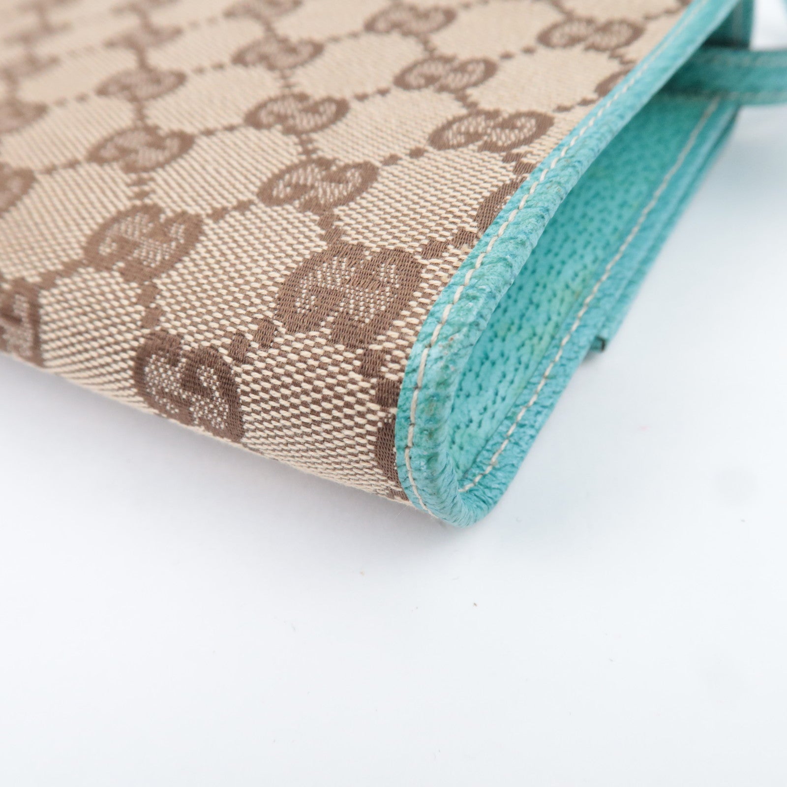 GUCCI Bamboo GG Canvas Shoulder Bag Beige Turquoise 117594