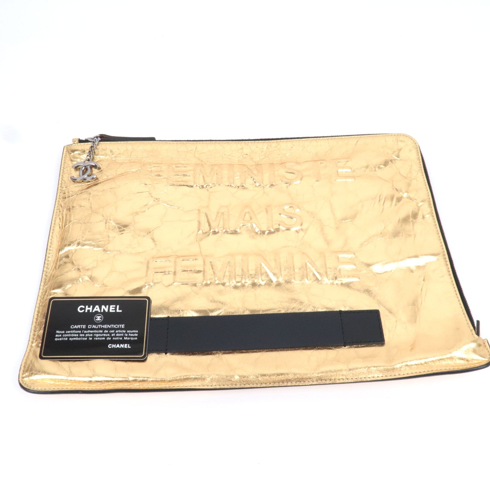 CHANEL Leather Clutch Bag Gold