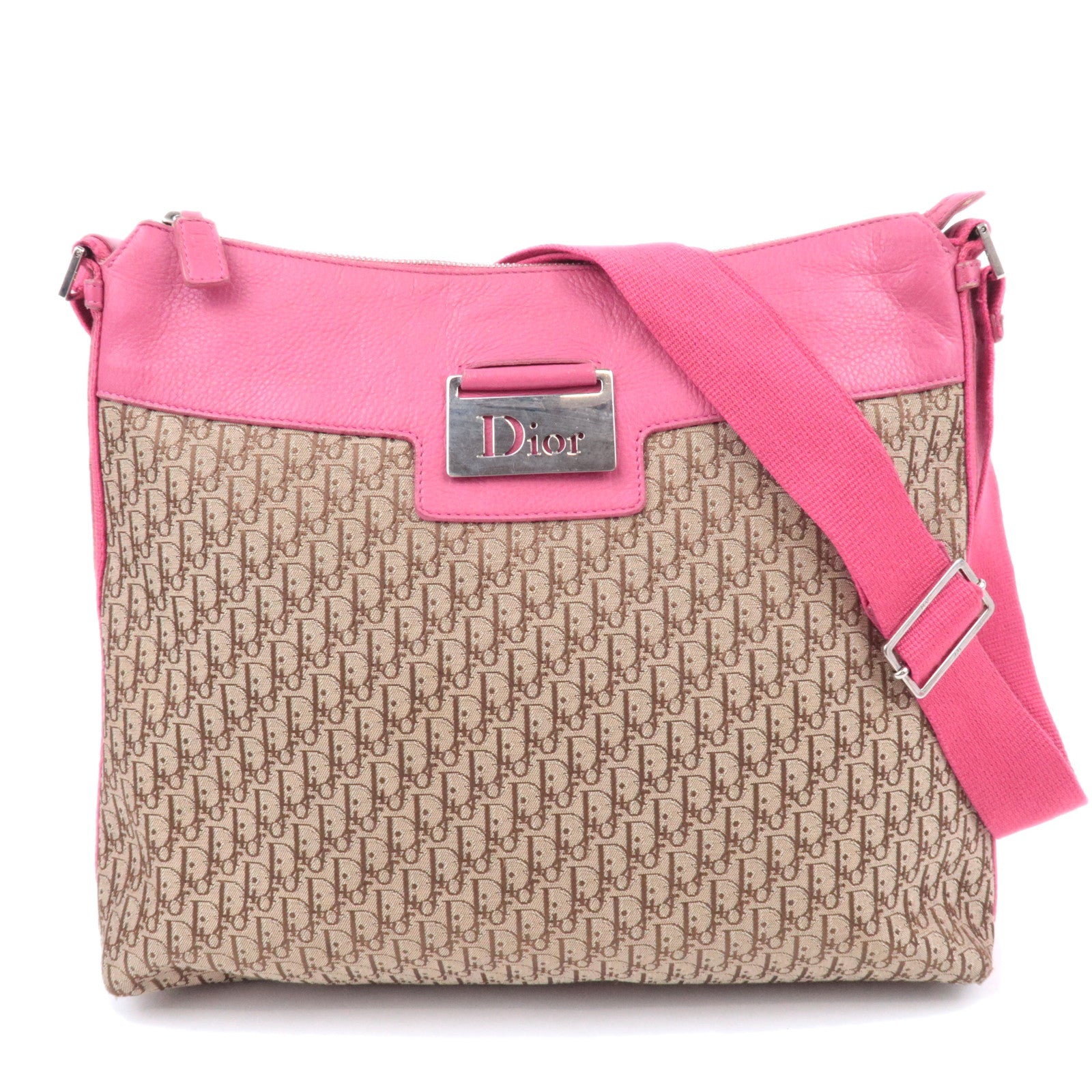 Christian Dior Street Chic Trotter Canvas Leather Shoulder Bag Beige Pink 90263