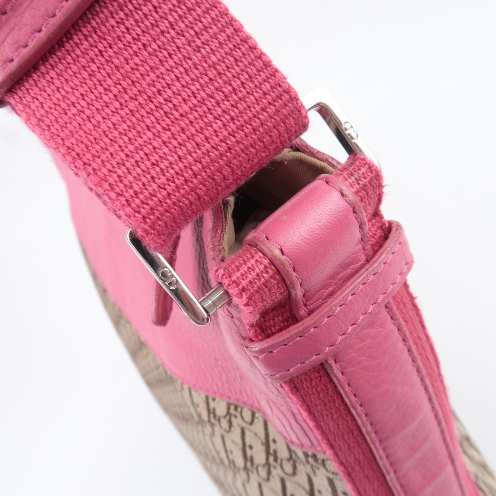 Christian Dior Street Chic Trotter Canvas Leather Shoulder Bag Beige Pink