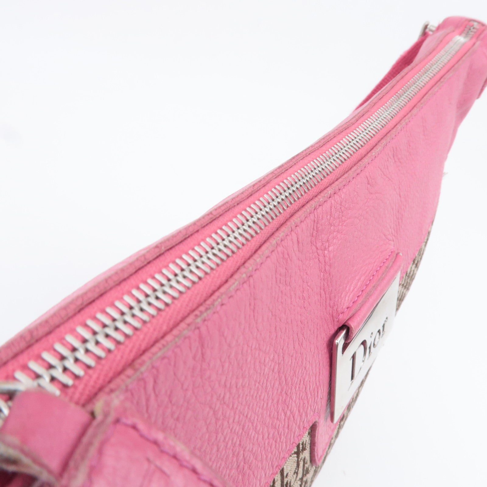 Christian Dior Street Chic Trotter Canvas Leather Shoulder Bag Beige Pink