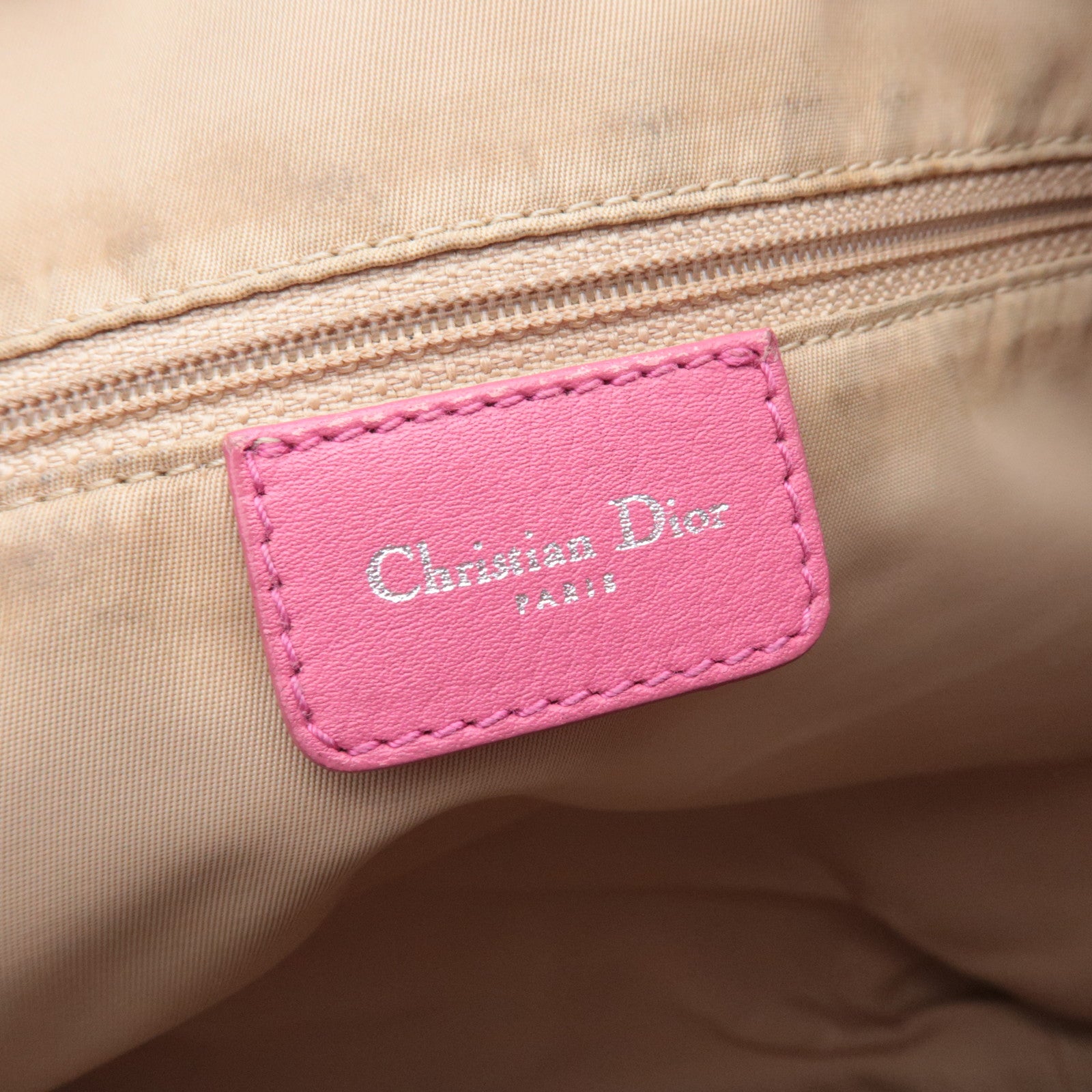 Christian Dior Street Chic Trotter Canvas Leather Shoulder Bag Beige Pink