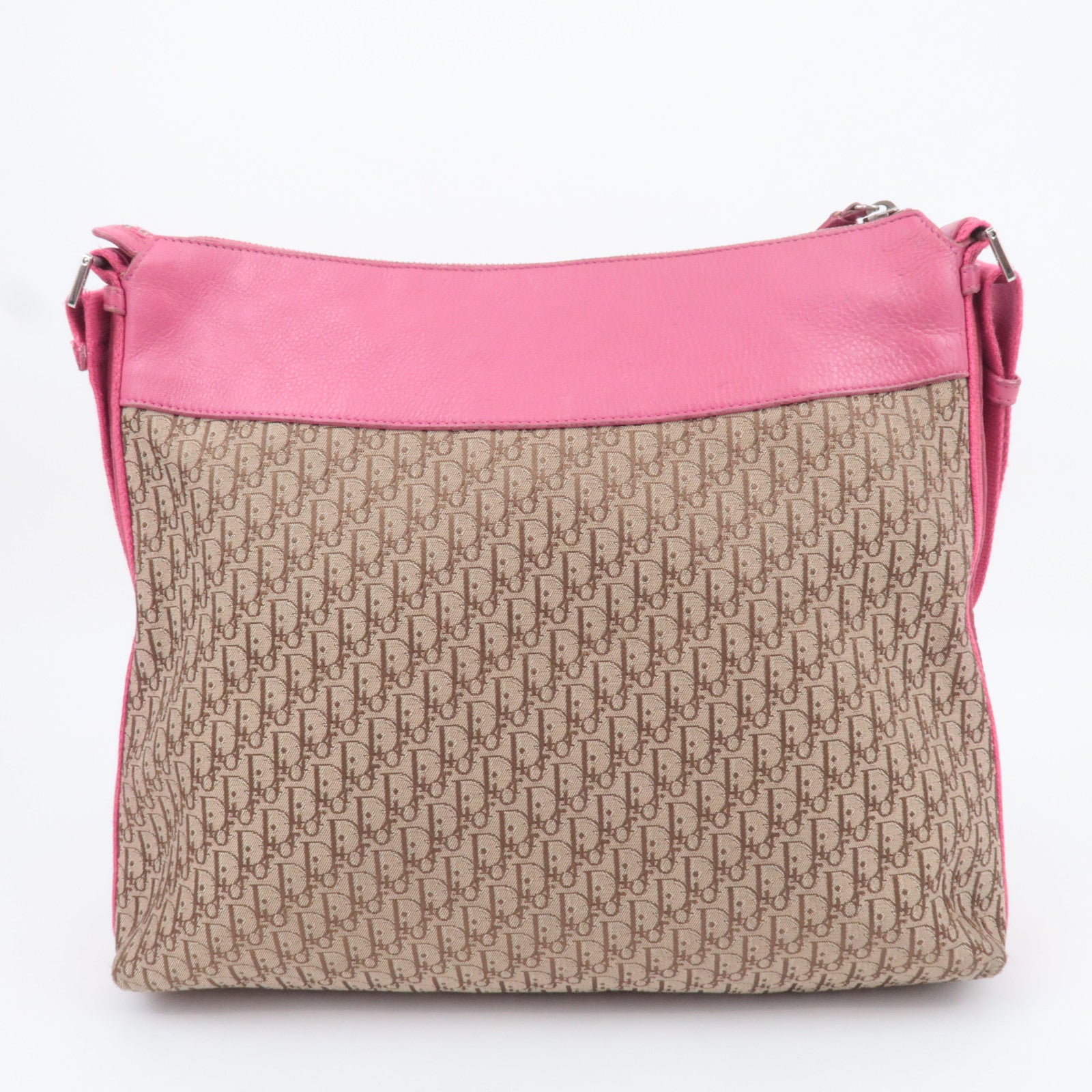Christian Dior Street Chic Trotter Canvas Leather Shoulder Bag Beige Pink