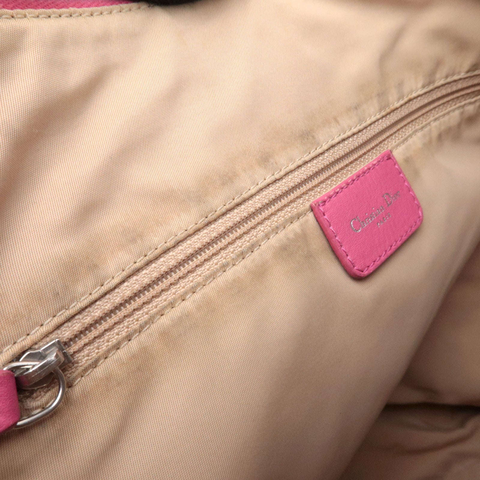 Christian Dior Street Chic Trotter Canvas Leather Shoulder Bag Beige Pink