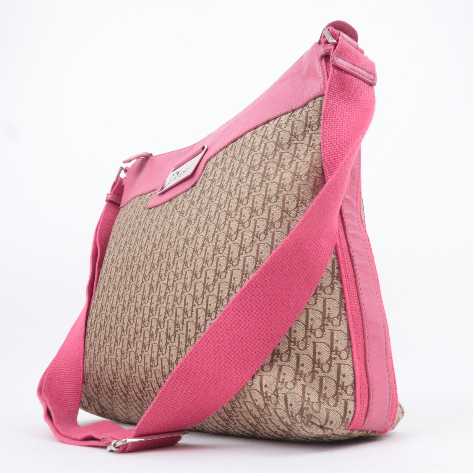 Christian Dior Street Chic Trotter Canvas Leather Shoulder Bag Beige Pink