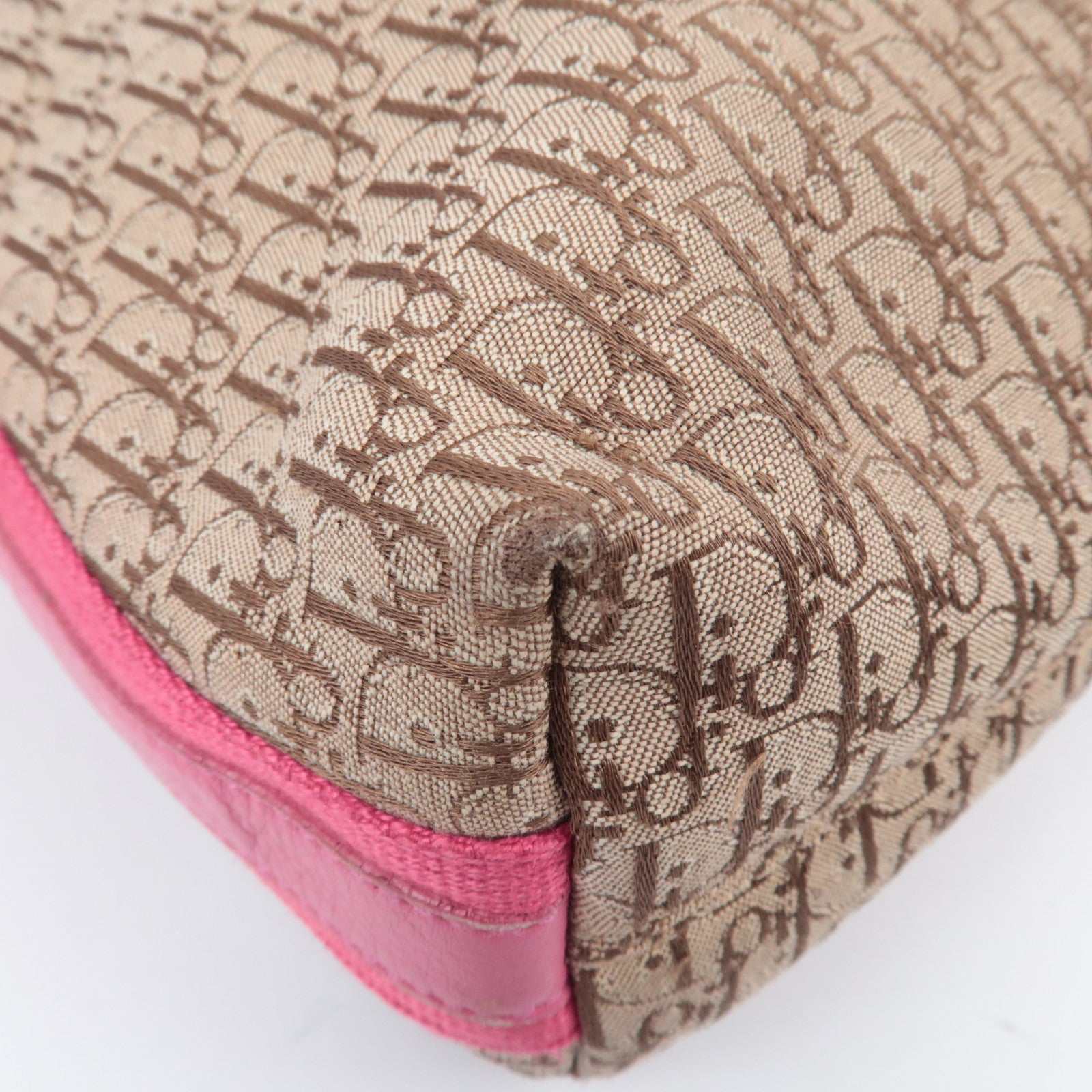 Christian Dior Street Chic Trotter Canvas Leather Shoulder Bag Beige Pink