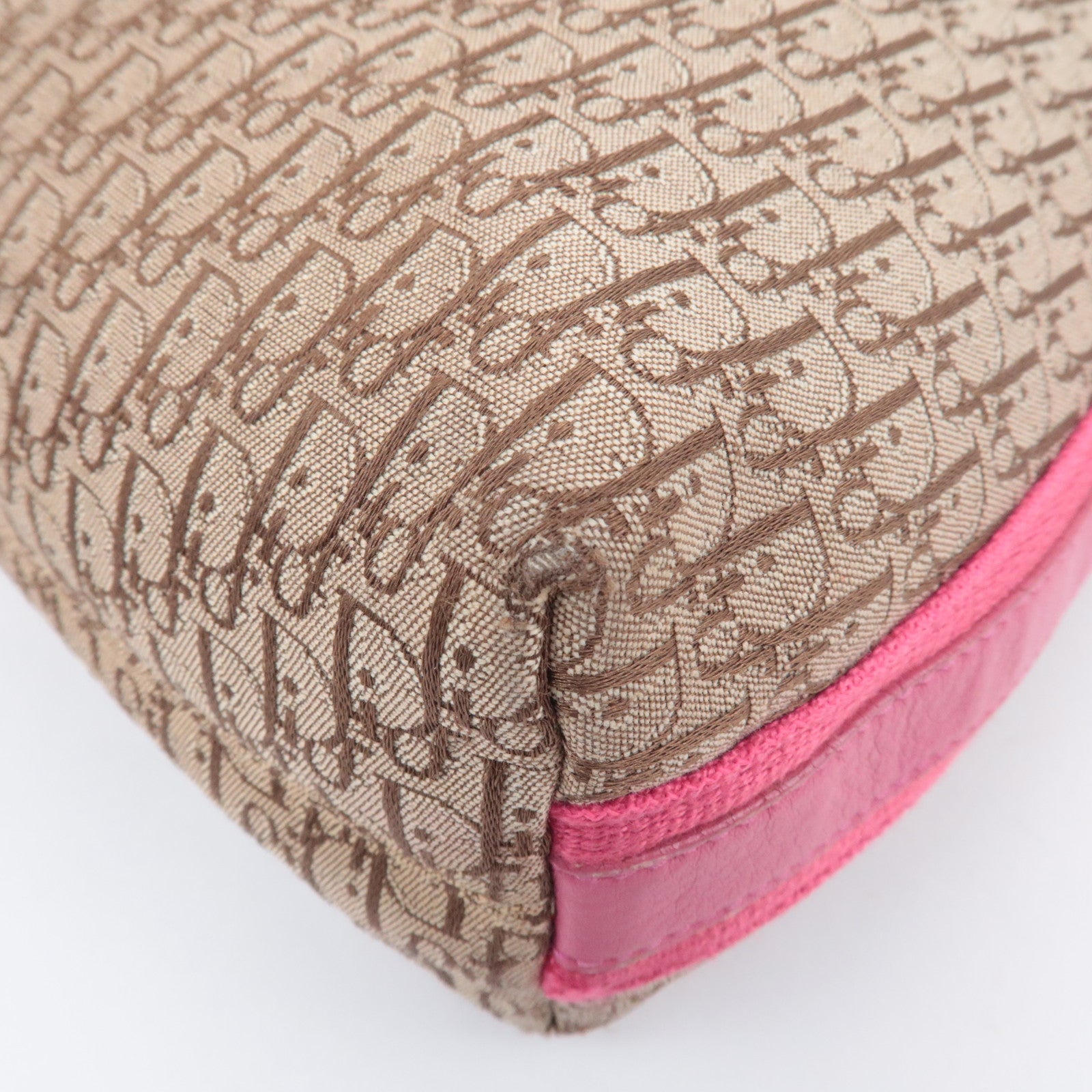 Christian Dior Street Chic Trotter Canvas Leather Shoulder Bag Beige Pink