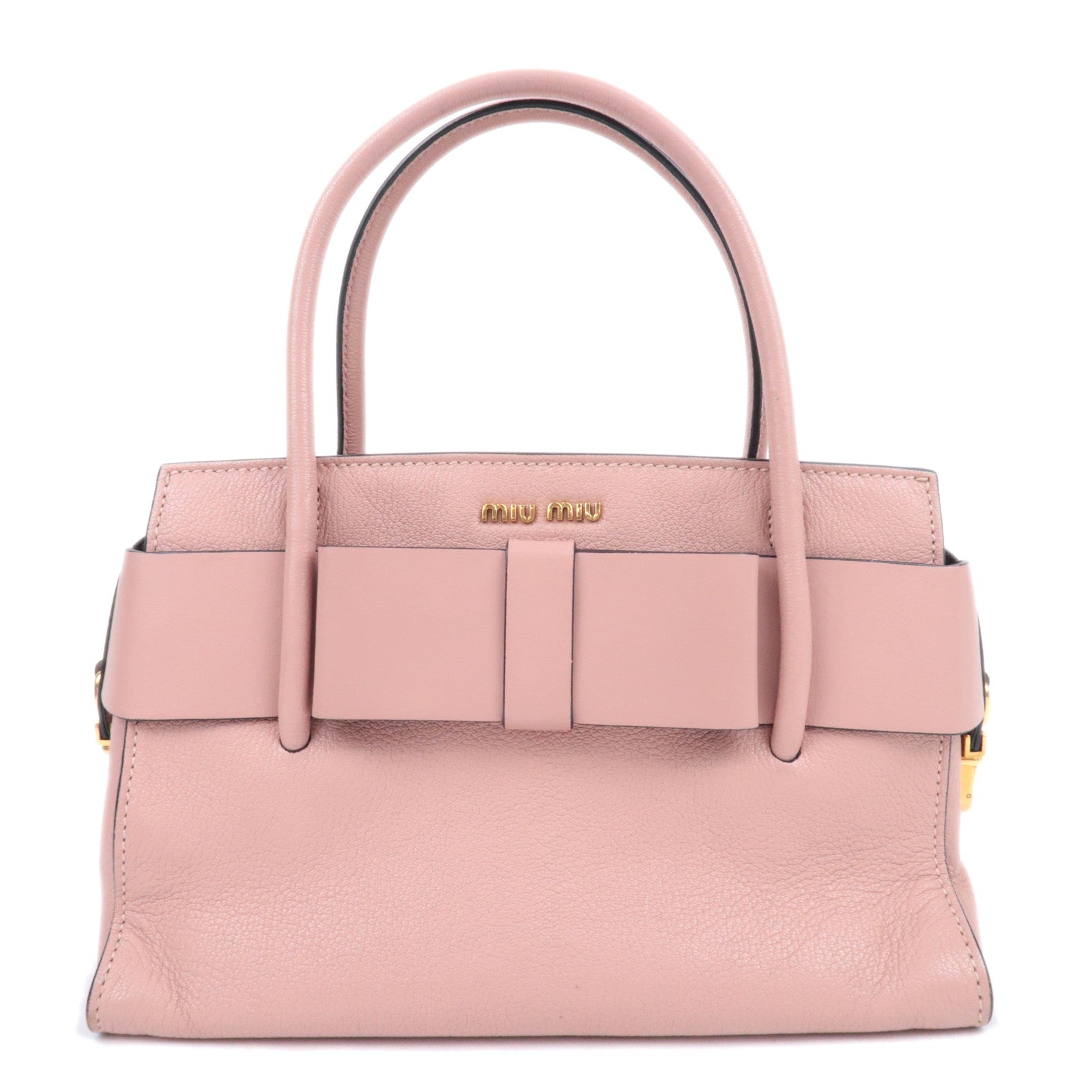 MIU MIU Ribbon Madras Fiocco Leather Handbag Pink 5BA05690264