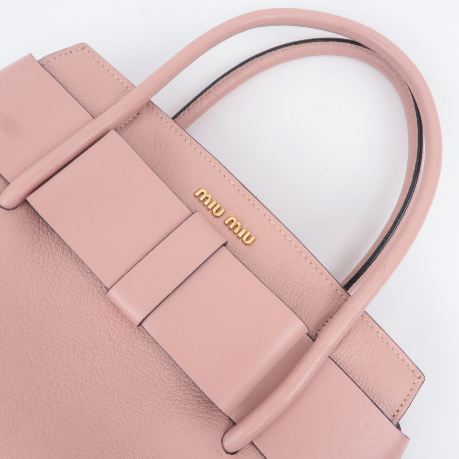 MIU MIU Ribbon Madras Fiocco Leather Handbag Pink 5BA056