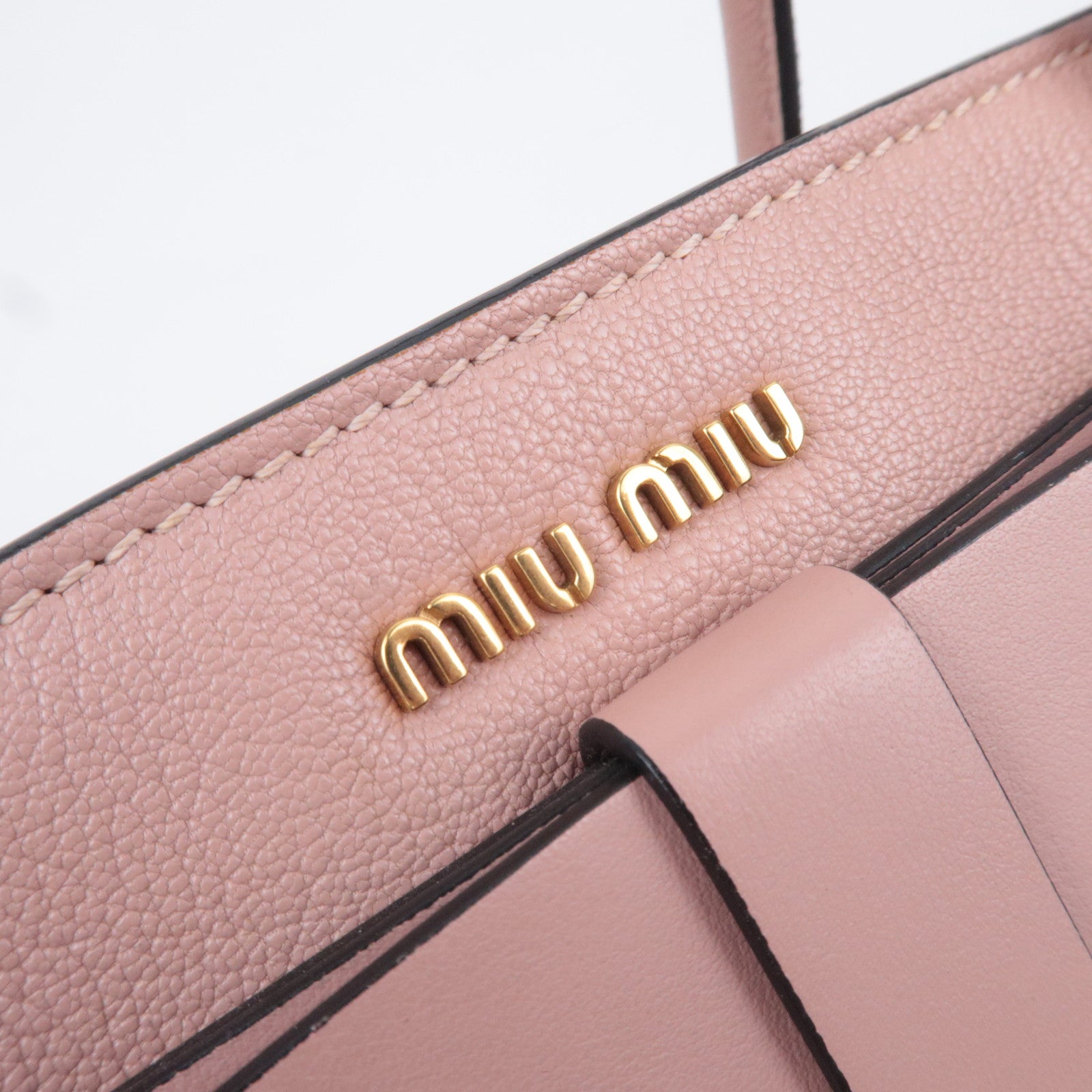 MIU MIU Ribbon Madras Fiocco Leather Handbag Pink 5BA056