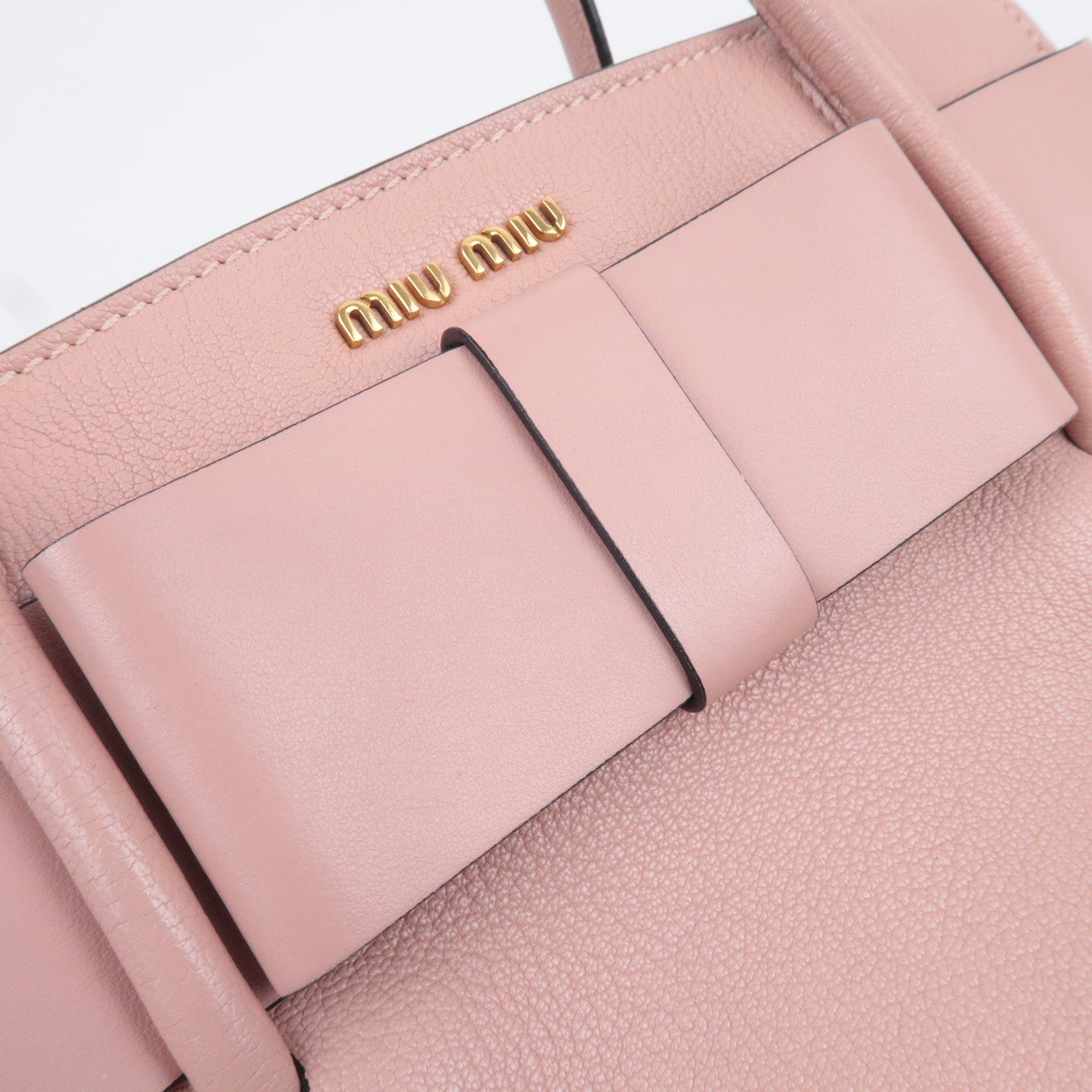 MIU MIU Ribbon Madras Fiocco Leather Handbag Pink 5BA056