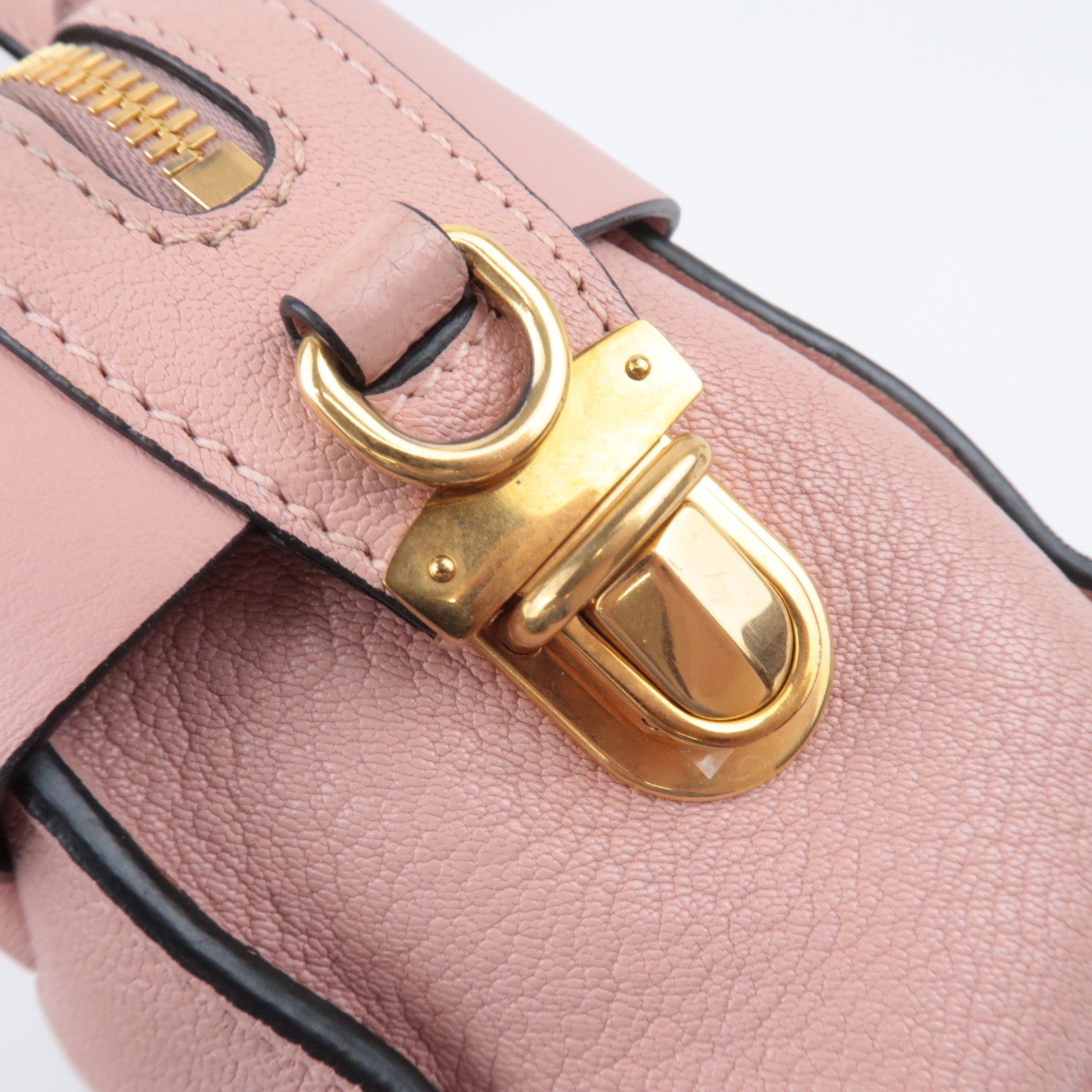 MIU MIU Ribbon Madras Fiocco Leather Handbag Pink 5BA056