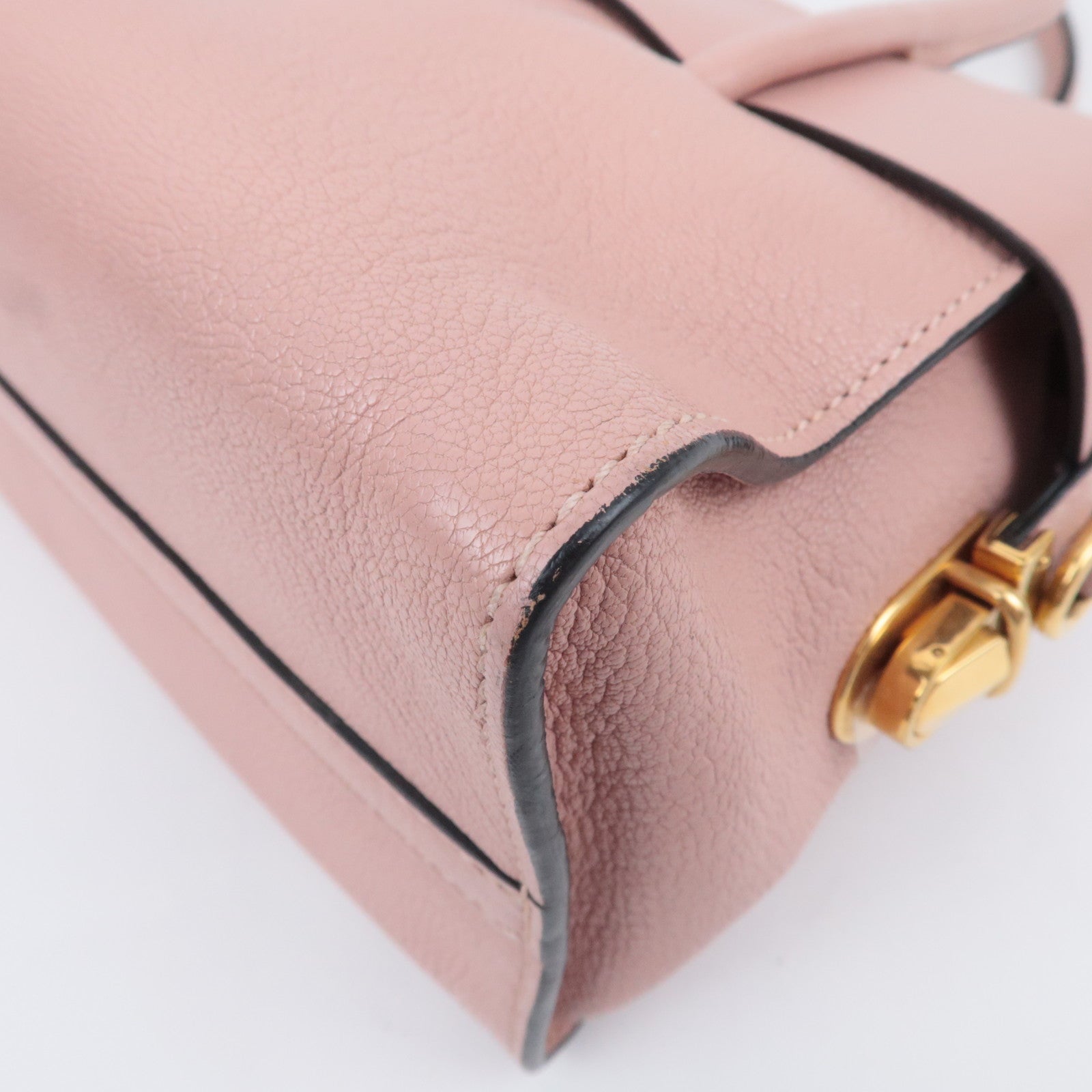 MIU MIU Ribbon Madras Fiocco Leather Handbag Pink 5BA056