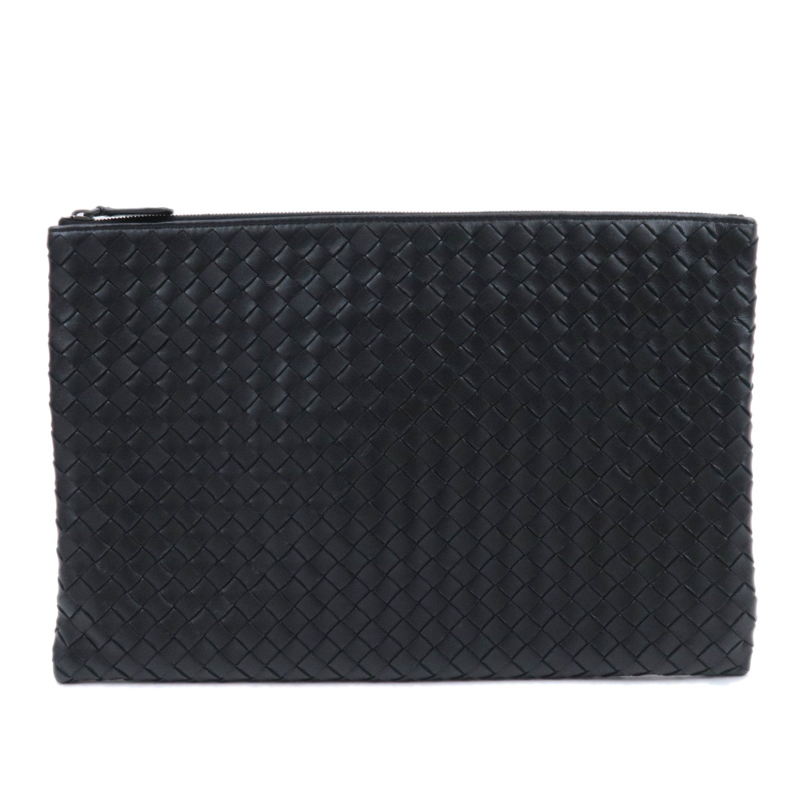 BOTTEGA VENETA Intrecciato Leather Clutch Bag Black 90269