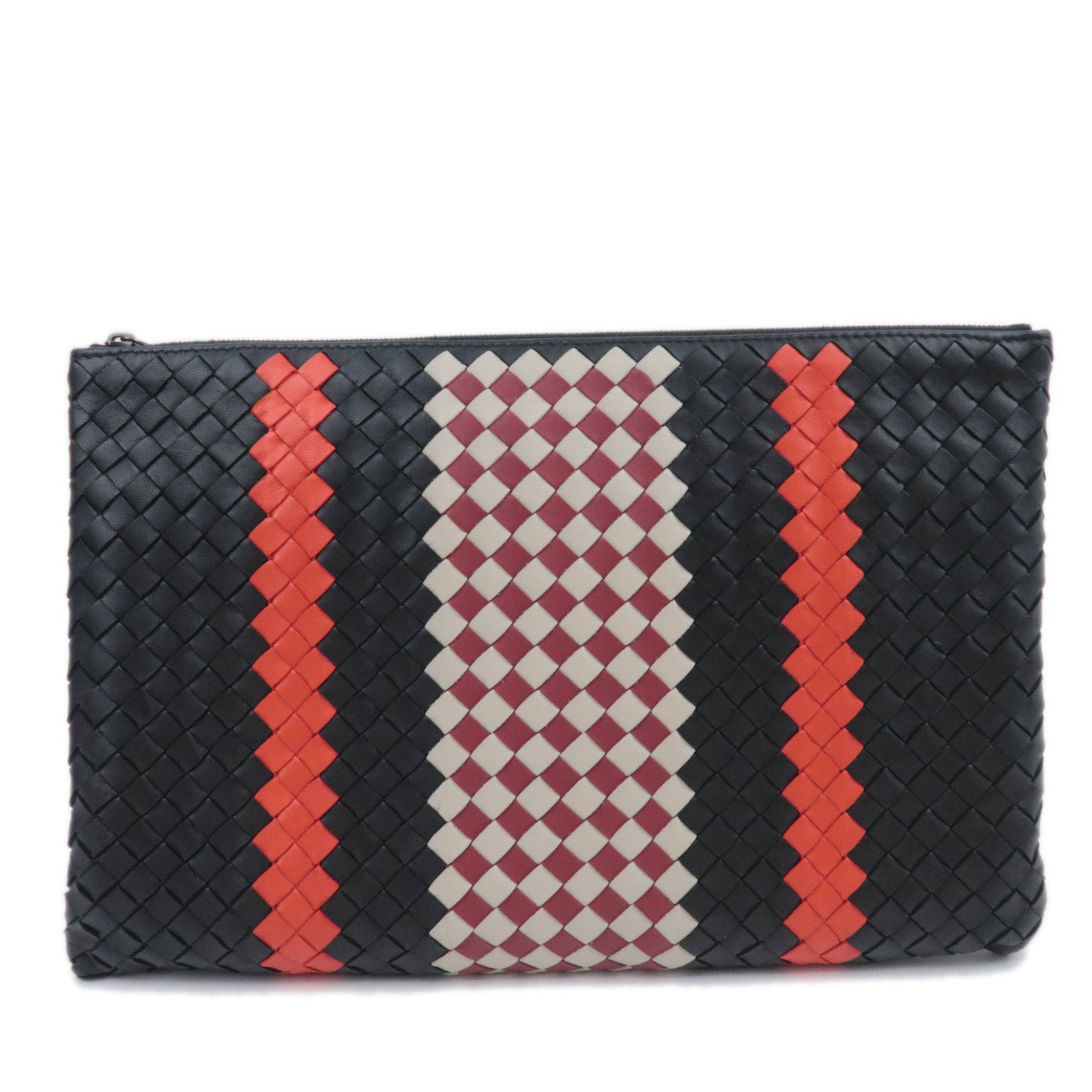 BOTTEGA VENETA Intrecciato Leather Clutch Bag Black Red90270
