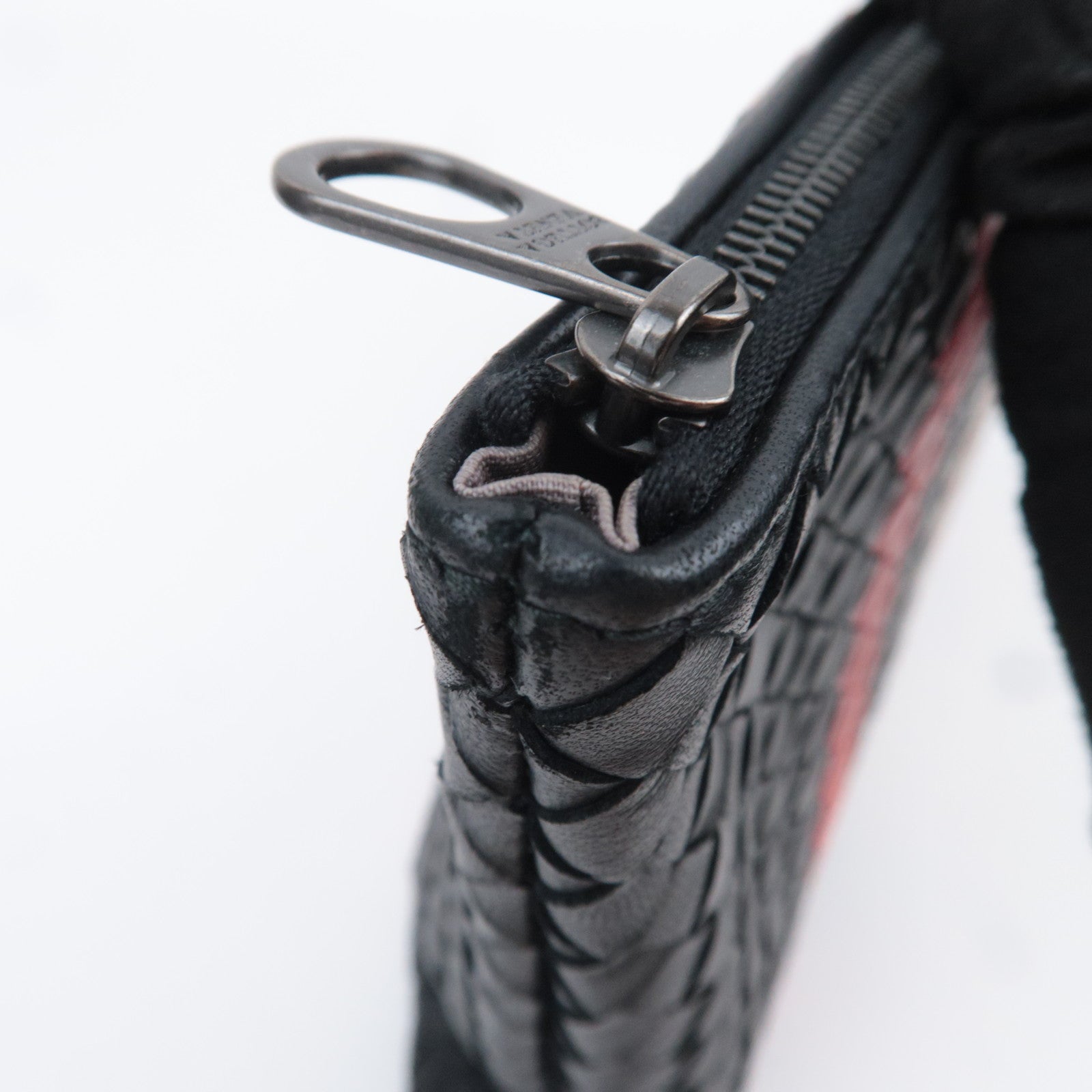 BOTTEGA VENETA Intrecciato Leather Clutch Bag Black Red