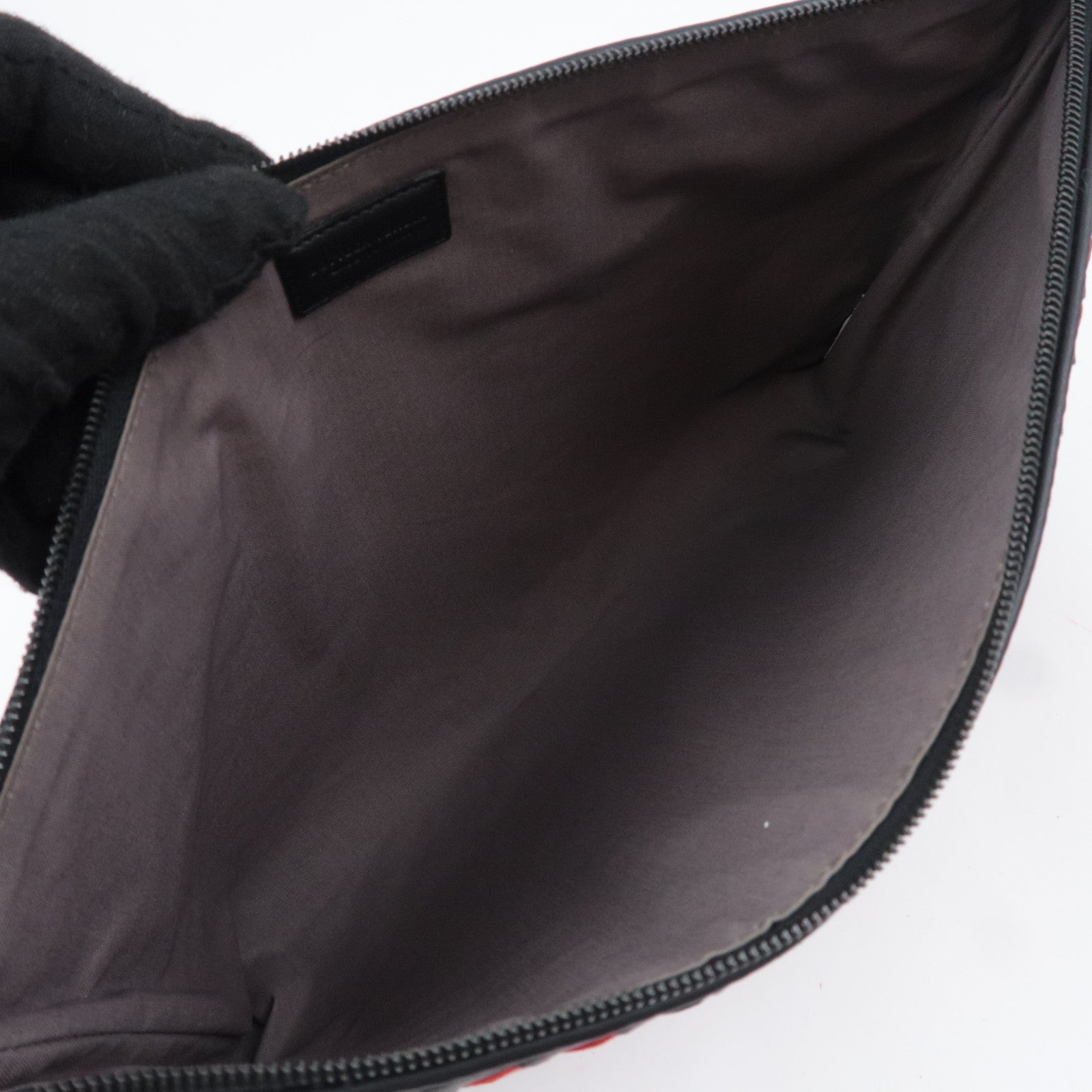 BOTTEGA VENETA Intrecciato Leather Clutch Bag Black Red