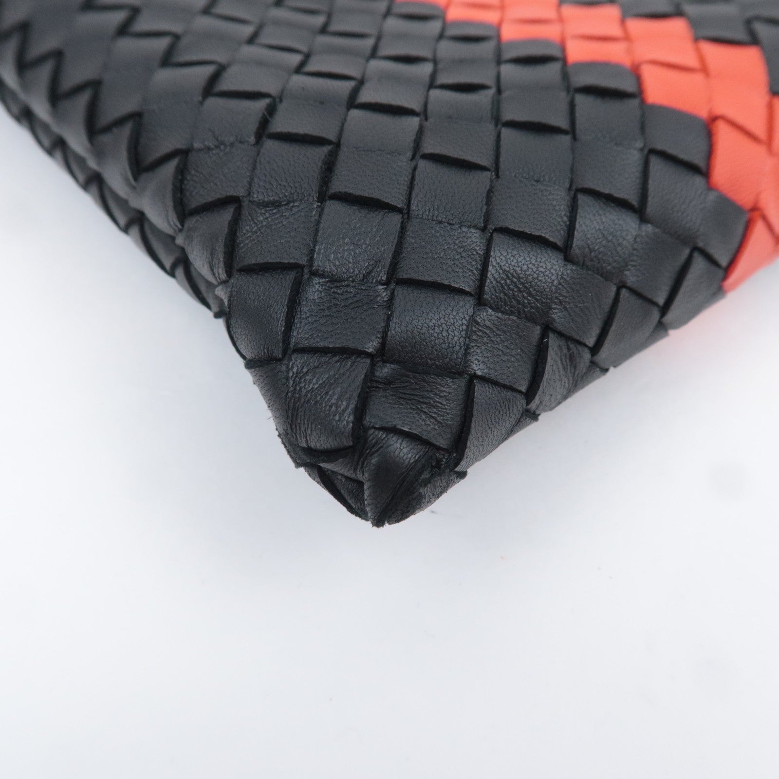 BOTTEGA VENETA Intrecciato Leather Clutch Bag Black Red