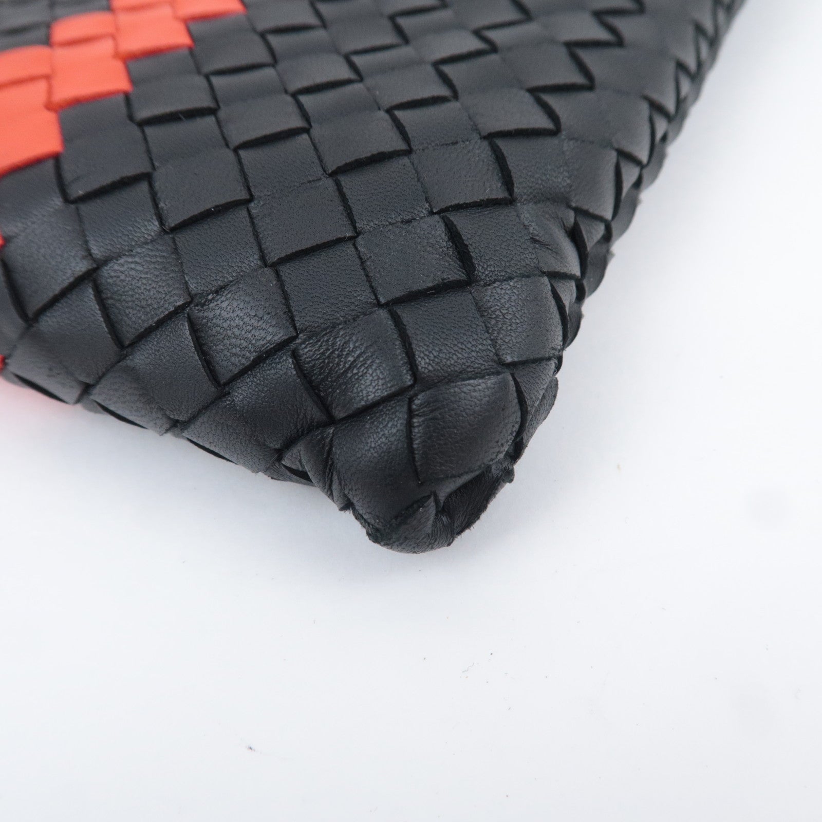 BOTTEGA VENETA Intrecciato Leather Clutch Bag Black Red