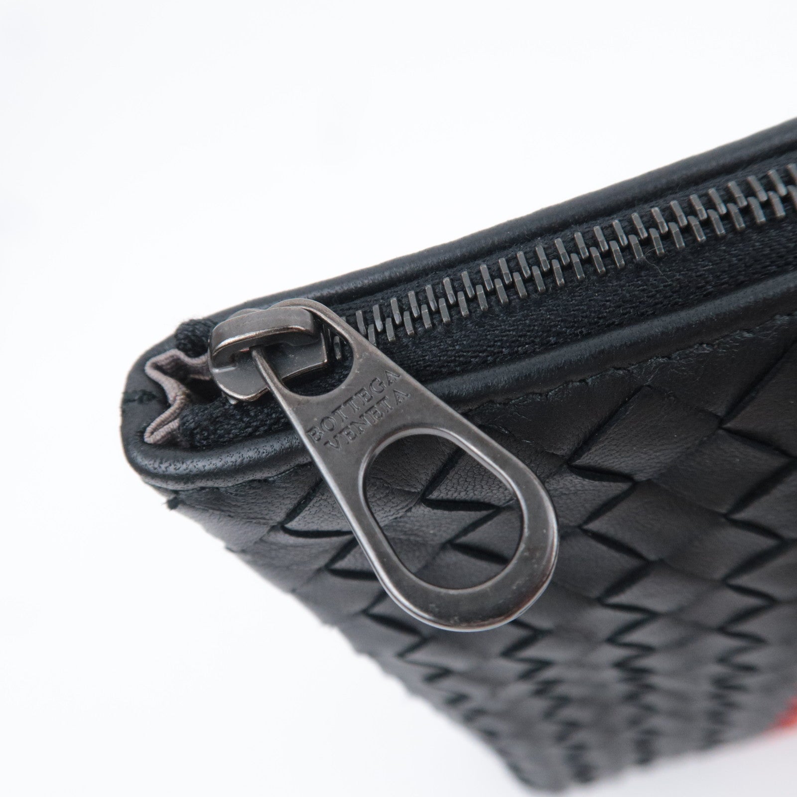 BOTTEGA VENETA Intrecciato Leather Clutch Bag Black Red