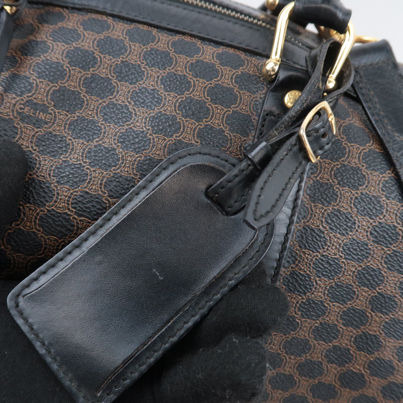 CELINE Macadam 2Way PVC Leather Boston Bag Black